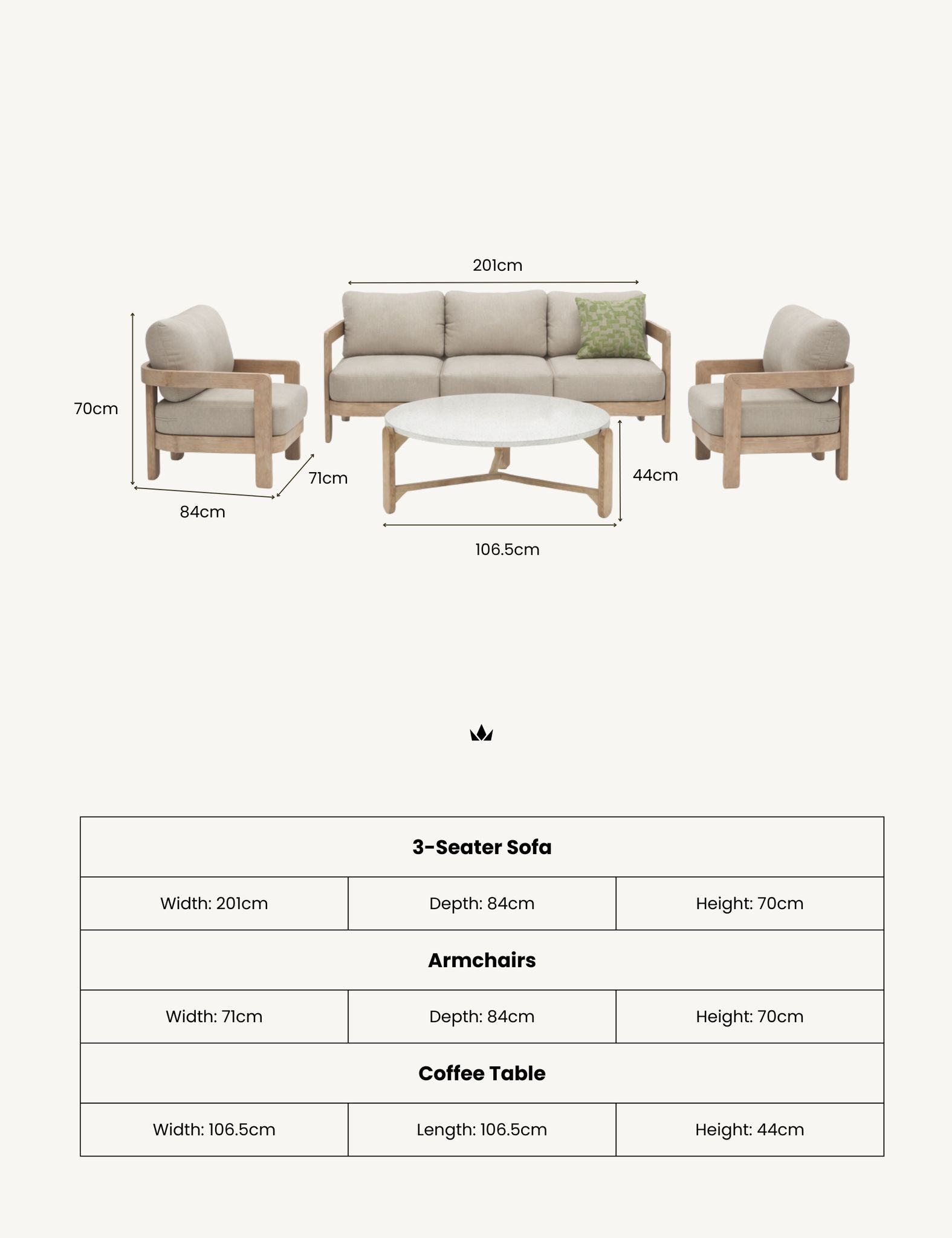 Image of EVORA 5-Seater Wood Lounging Set with Coffee Table