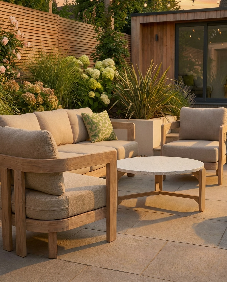 Image of EVORA 5-Seater Wood Lounging Set with Coffee Table