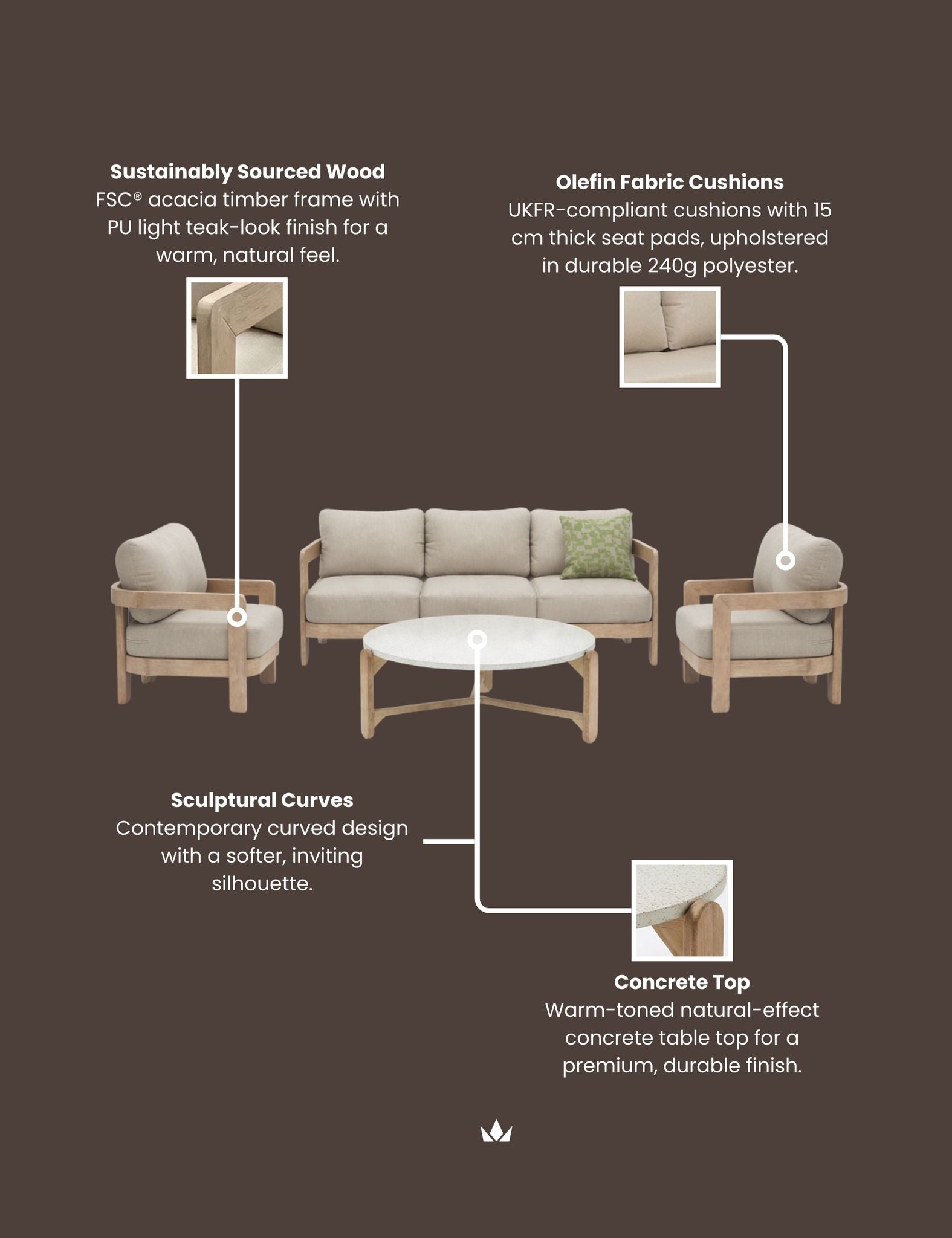 Image of EVORA 5-Seater Wood Lounging Set with Coffee Table