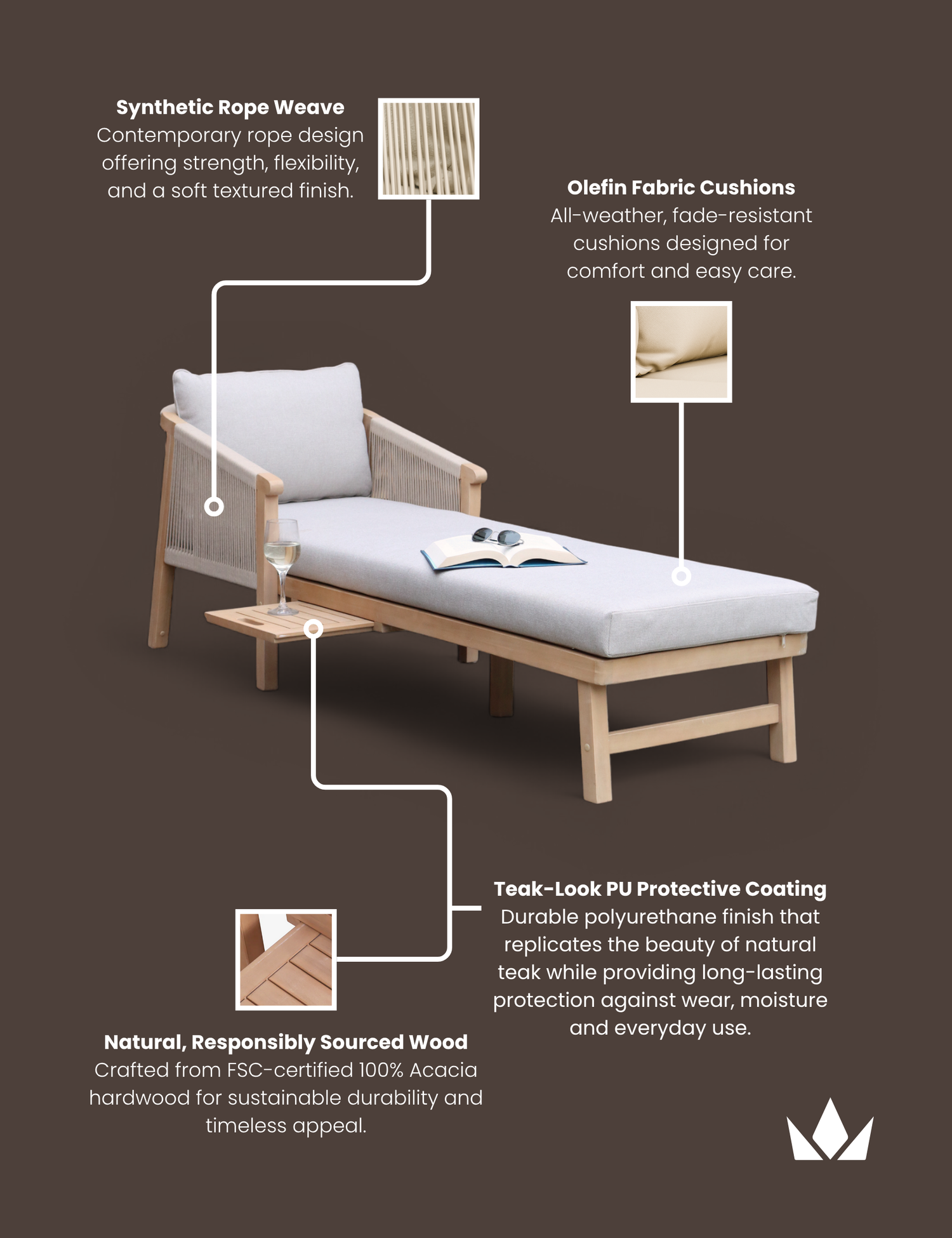 Roma Rope Sun Lounger with Pull-out Side Table