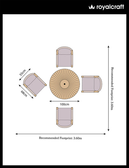 Roma 100cm Round Sunray High Bar Table with 4 Roma Deluxe Bar Stools