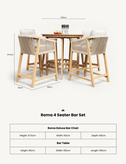 Roma 100cm Round Sunray High Bar Table with 4 Roma Deluxe Bar Stools