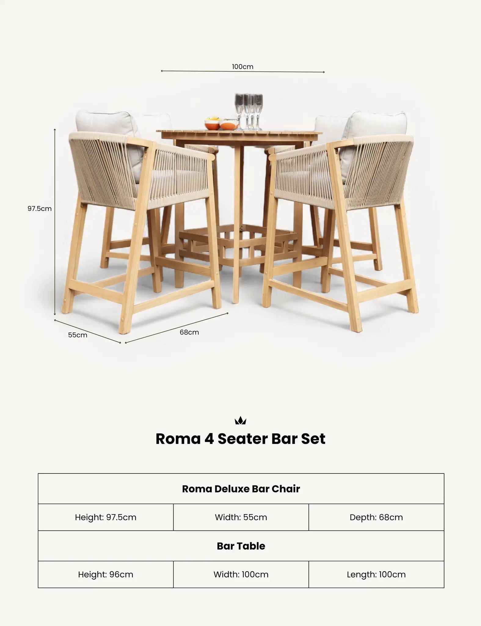 Image of Roma 100cm Round Sunray High Bar Table with 4 Roma Deluxe Bar Stools