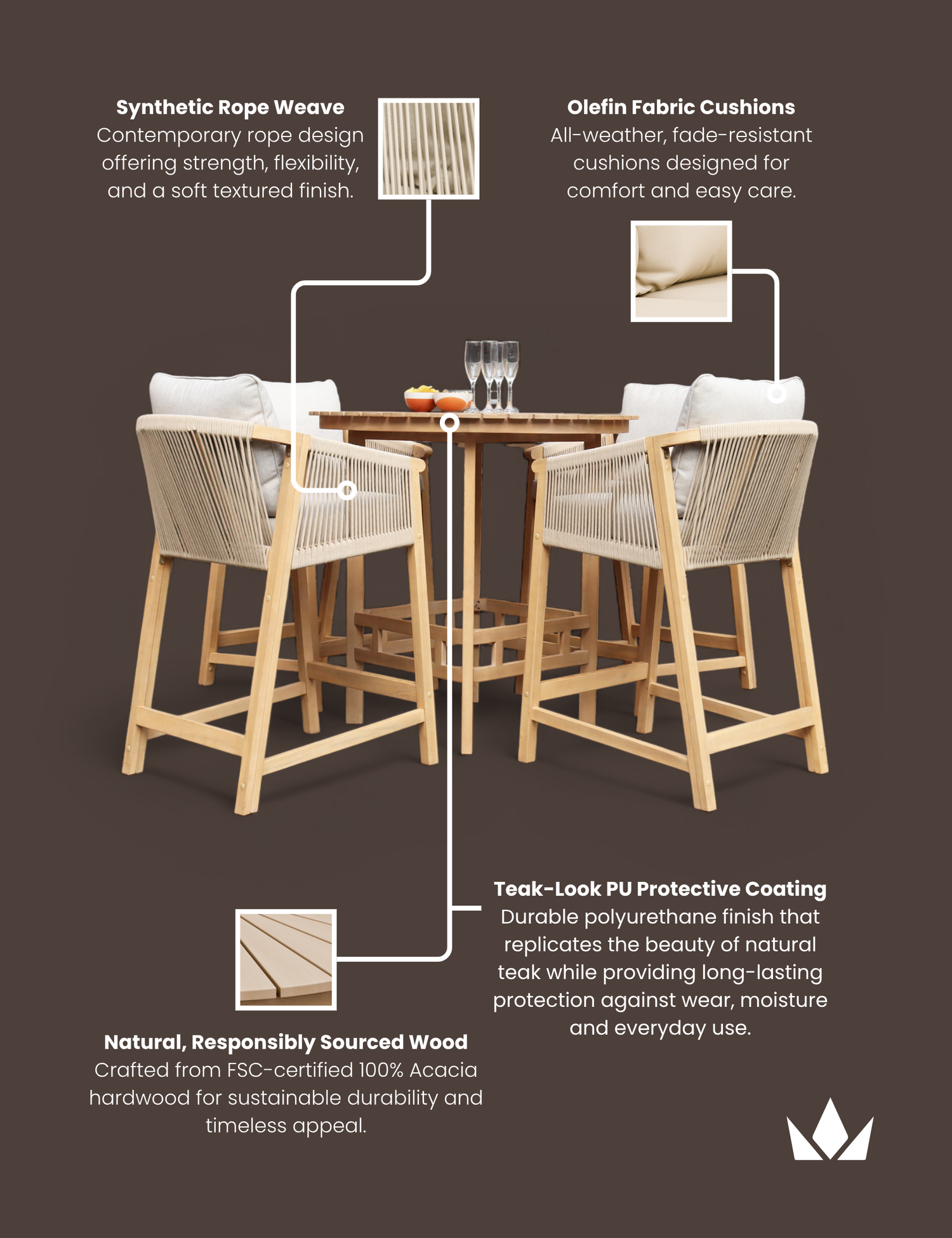Roma 100cm Round Sunray High Bar Table with 4 Roma Deluxe Bar Stools