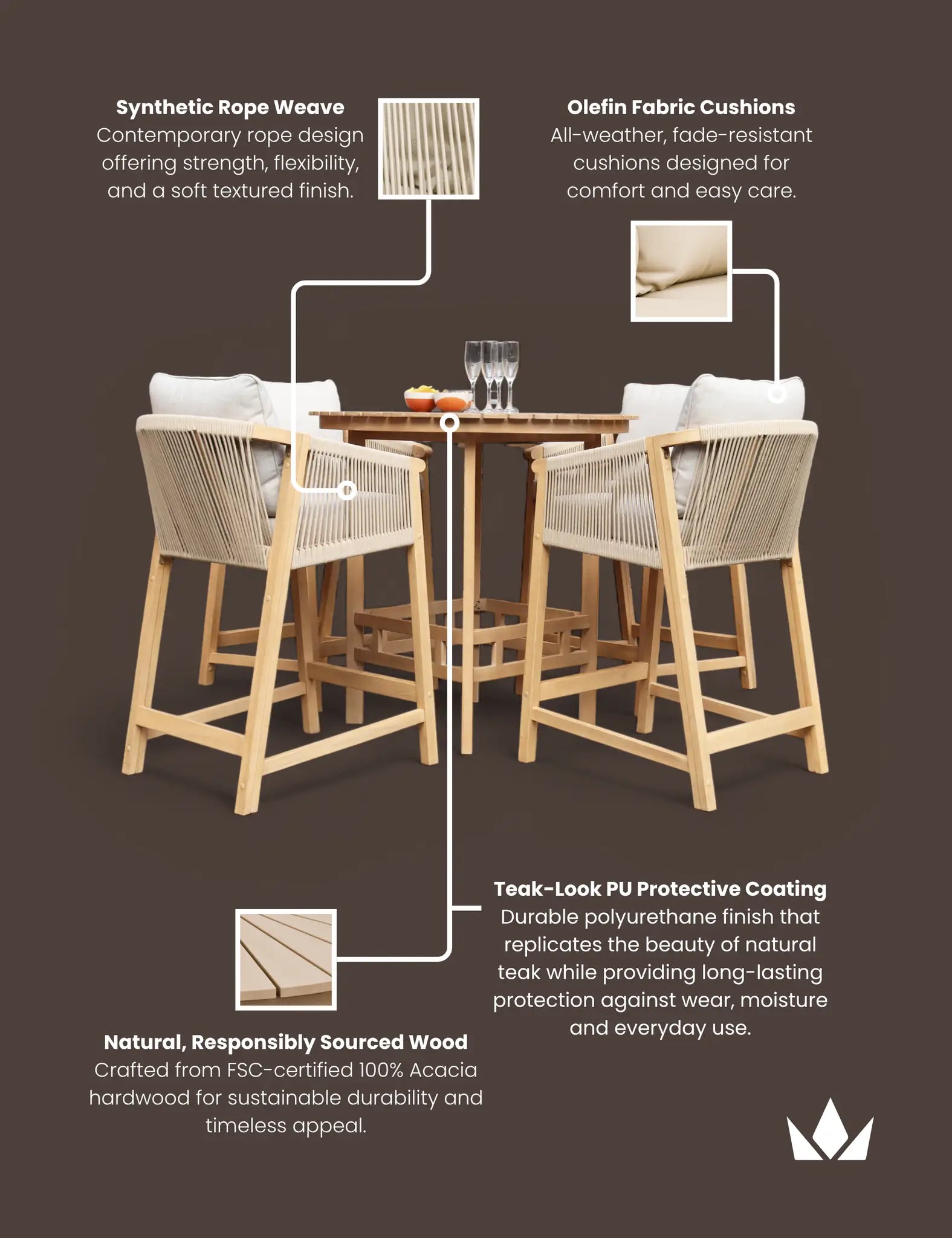 Roma 100cm Round Sunray High Bar Table with 4 Roma Deluxe Bar Stools