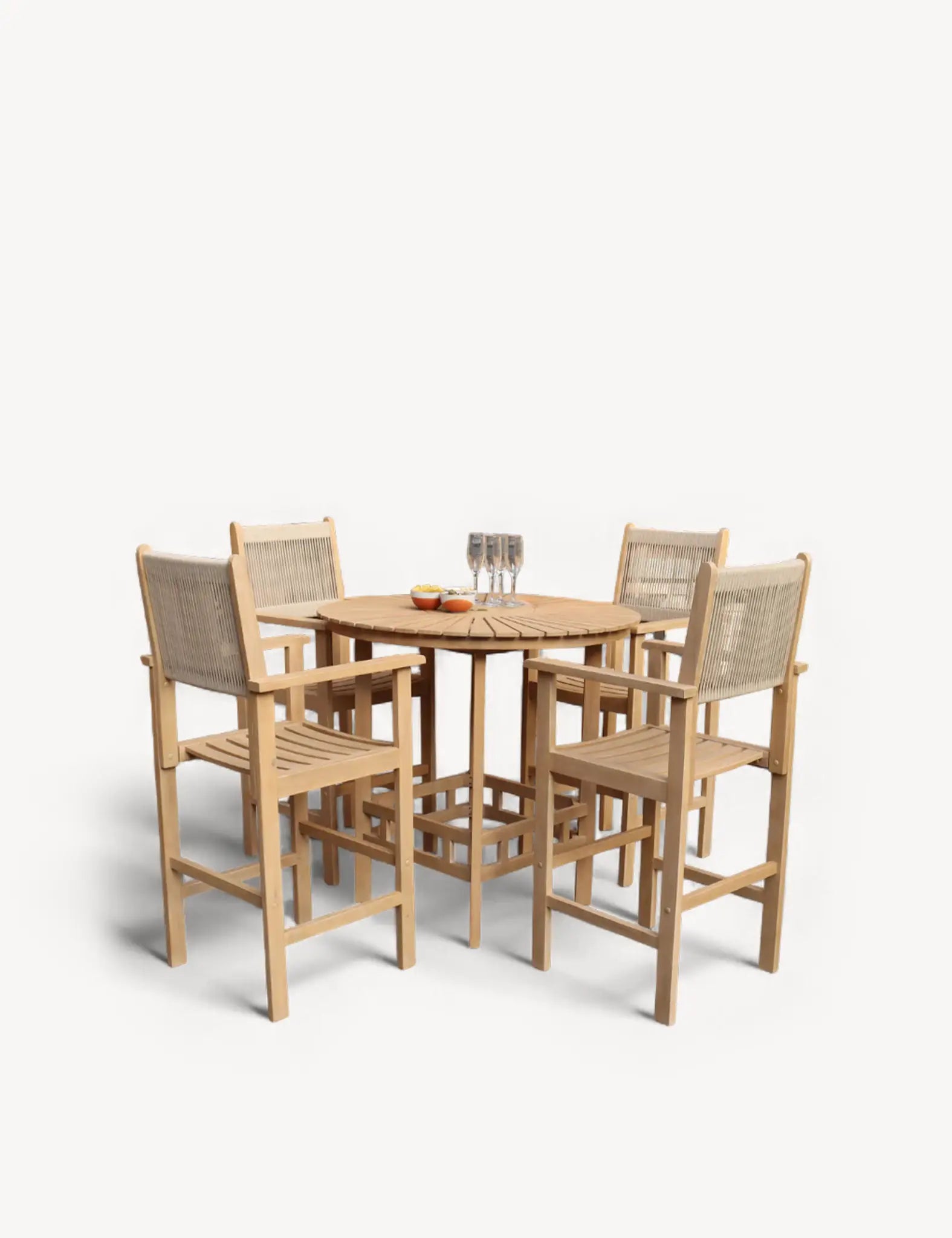 Roma 100cm Round Sunray High Bar Table with 4 Roma Rope Bar Stools