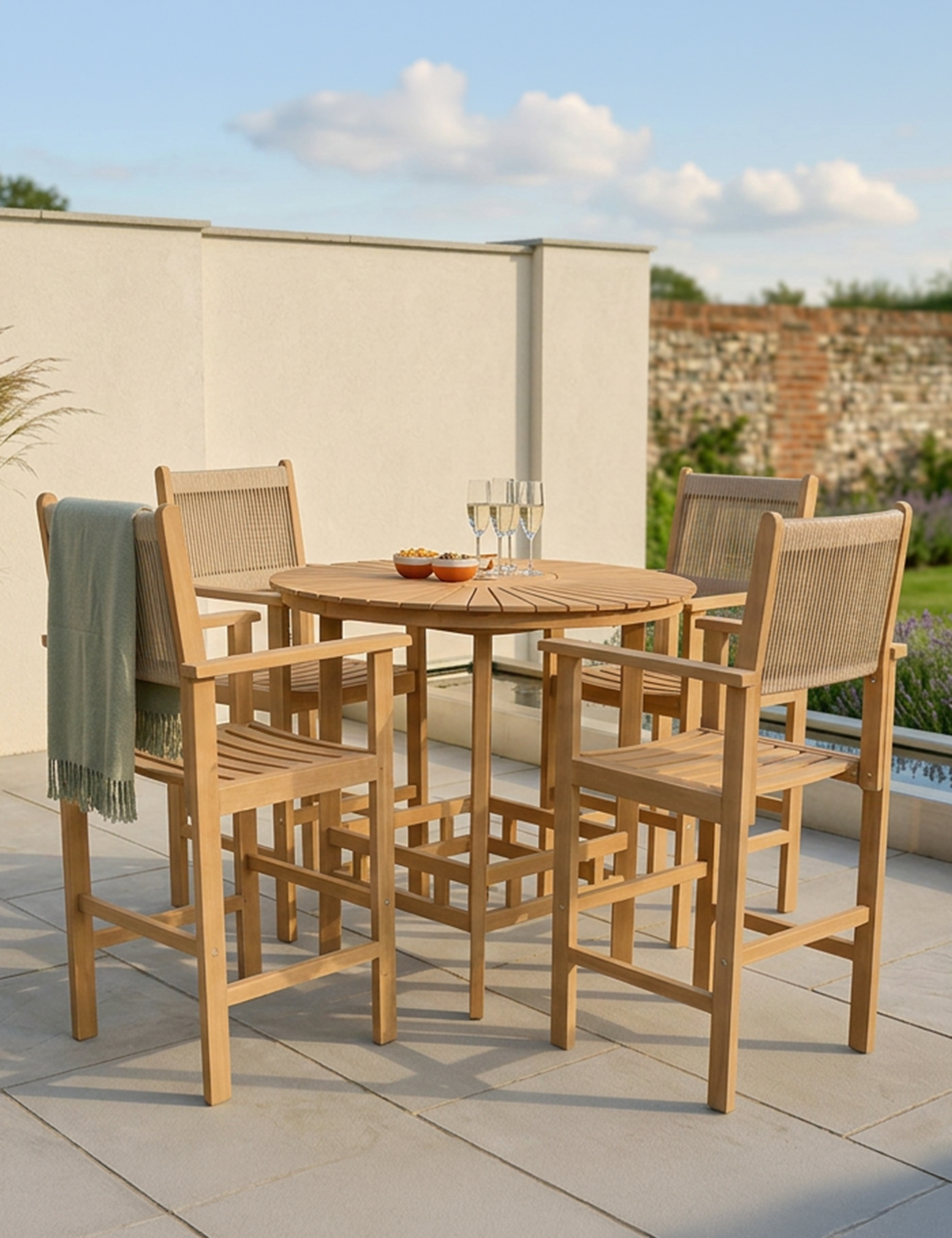 Image of Roma 100cm Round Sunray High Bar Table with 4 Roma Rope Bar Stools