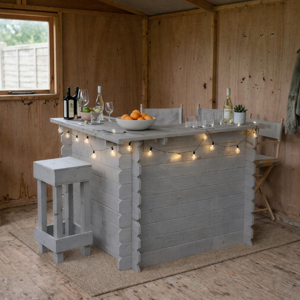 Image of Wooden Interlock Corner Bar – Handmade Rustic Garden & Home Bar