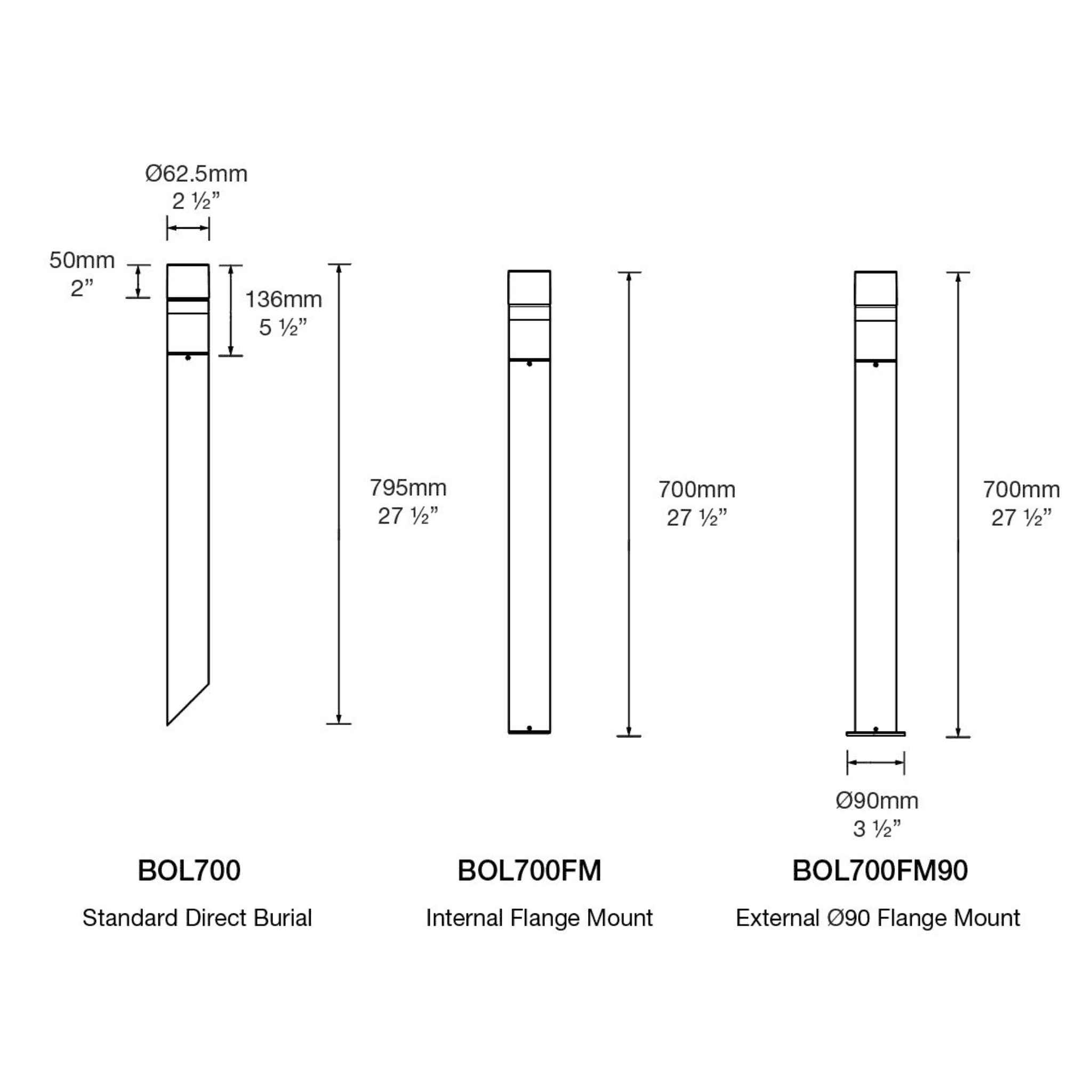 Image of Hunza Bollard 700mm Spike/Flange Mounted Pure LED (Series) - IP66