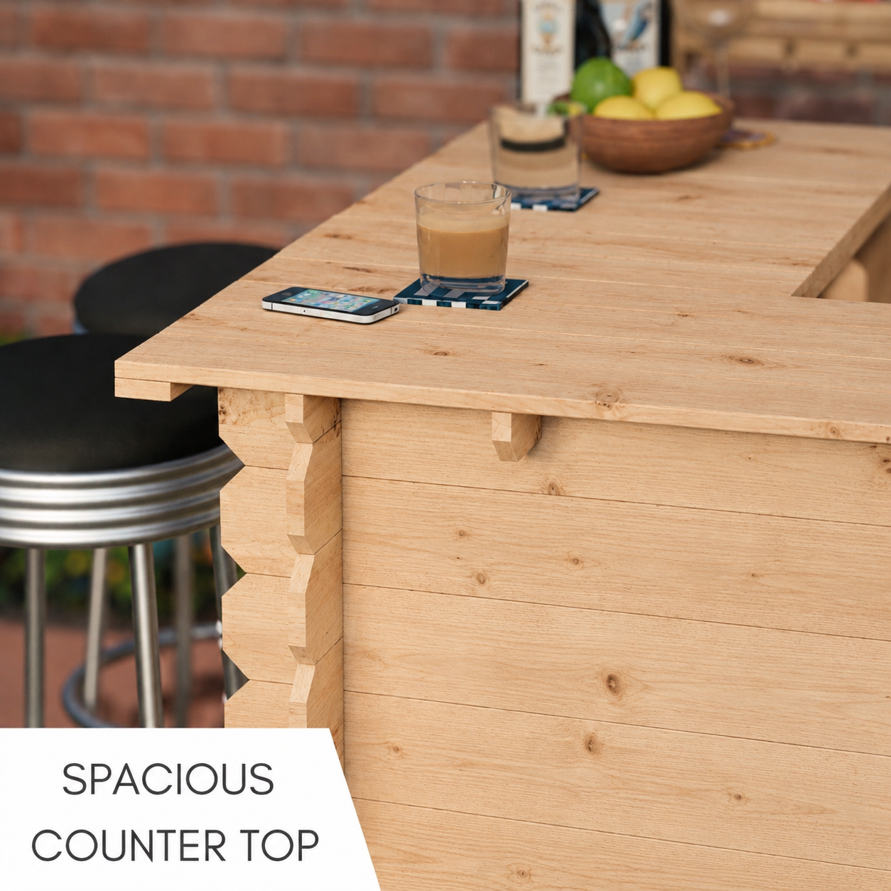 Image of Wooden Interlock Corner Bar – Handmade Rustic Garden & Home Bar
