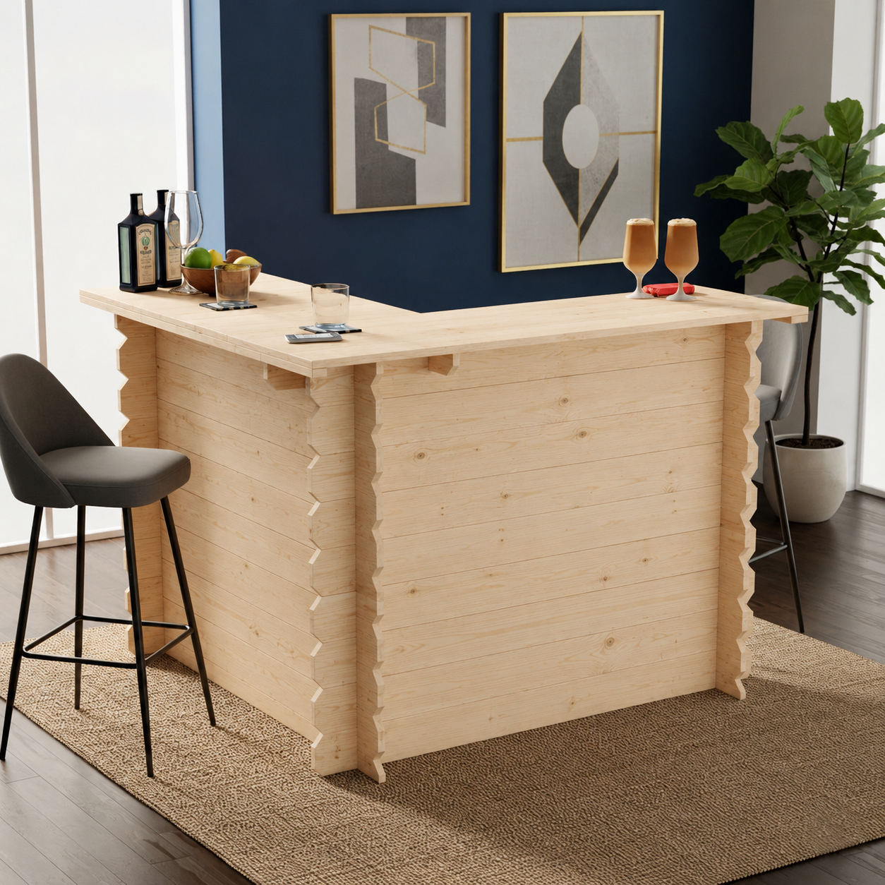 Image of Wooden Interlock Corner Bar – Handmade Rustic Garden & Home Bar