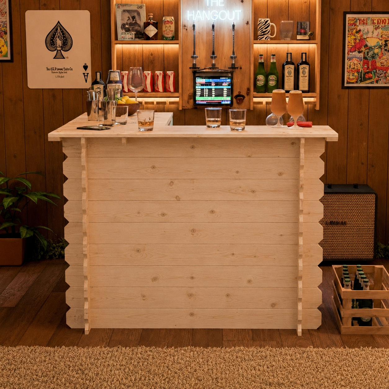 Image of Wooden Interlock Corner Bar – Handmade Rustic Garden & Home Bar