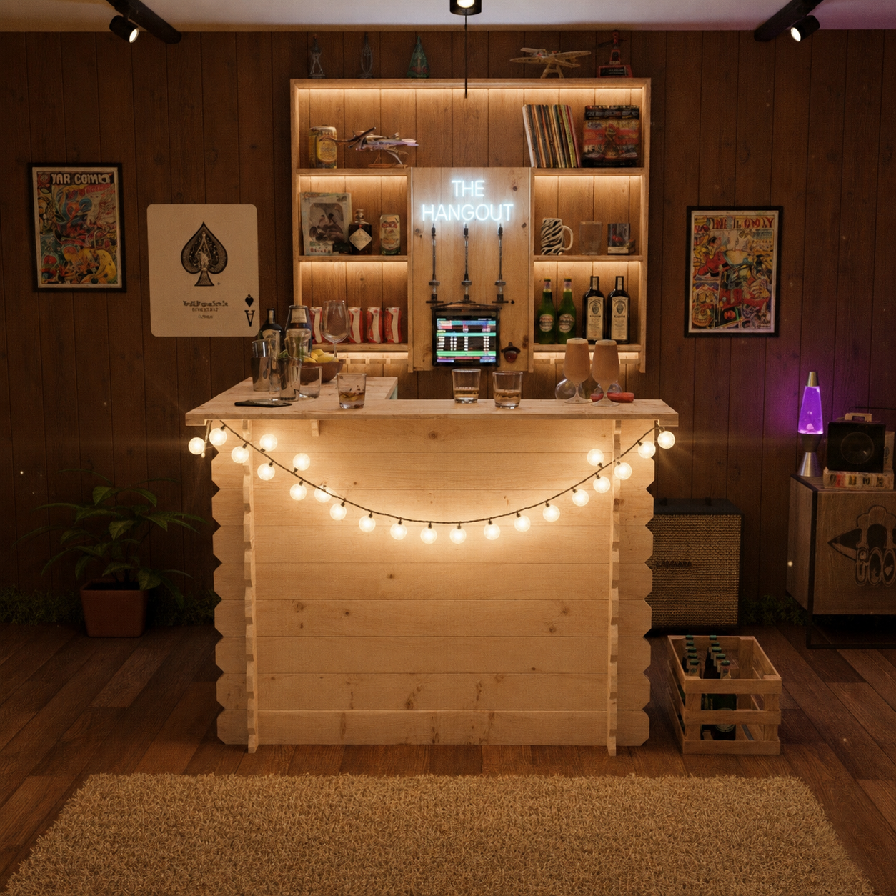 Image of Wooden Interlock Corner Bar – Handmade Rustic Garden & Home Bar