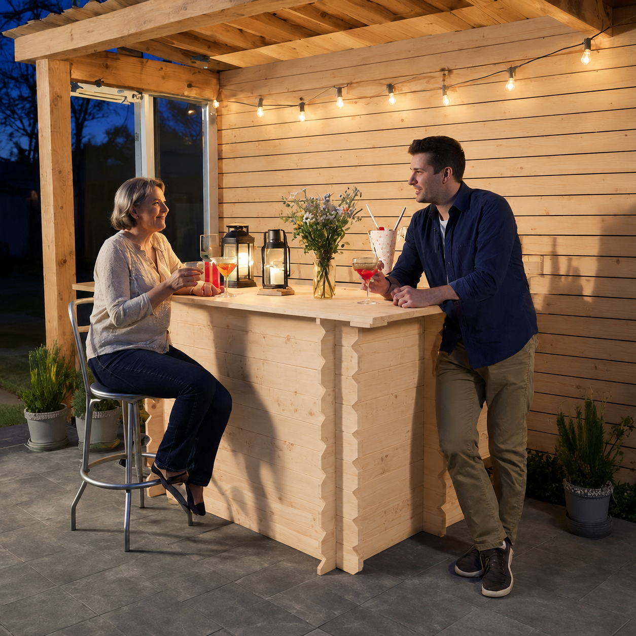 Image of Wooden Interlock Corner Bar – Handmade Rustic Garden & Home Bar