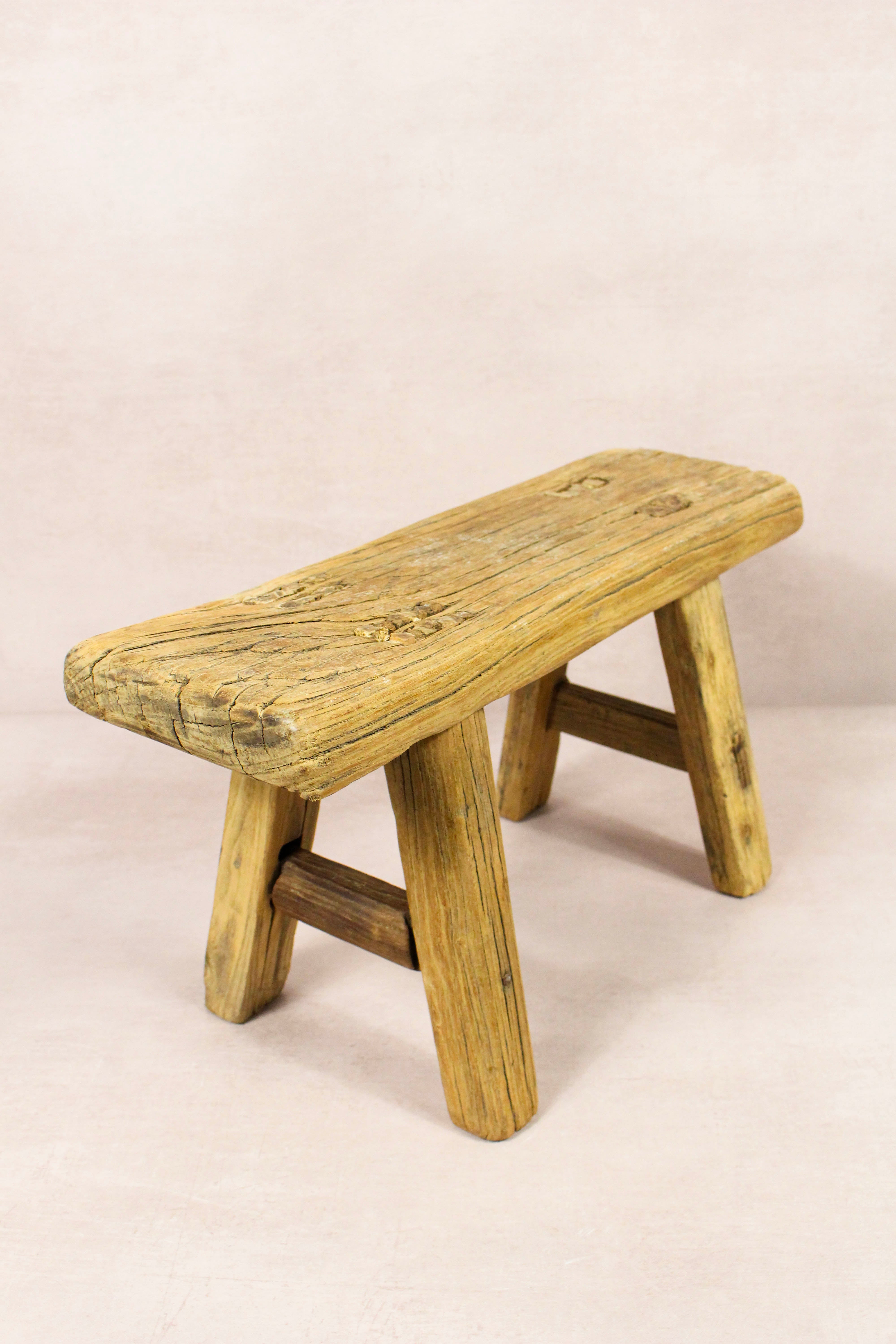 Image of Vintage Rustic Stool - Elm wood - Small - 282