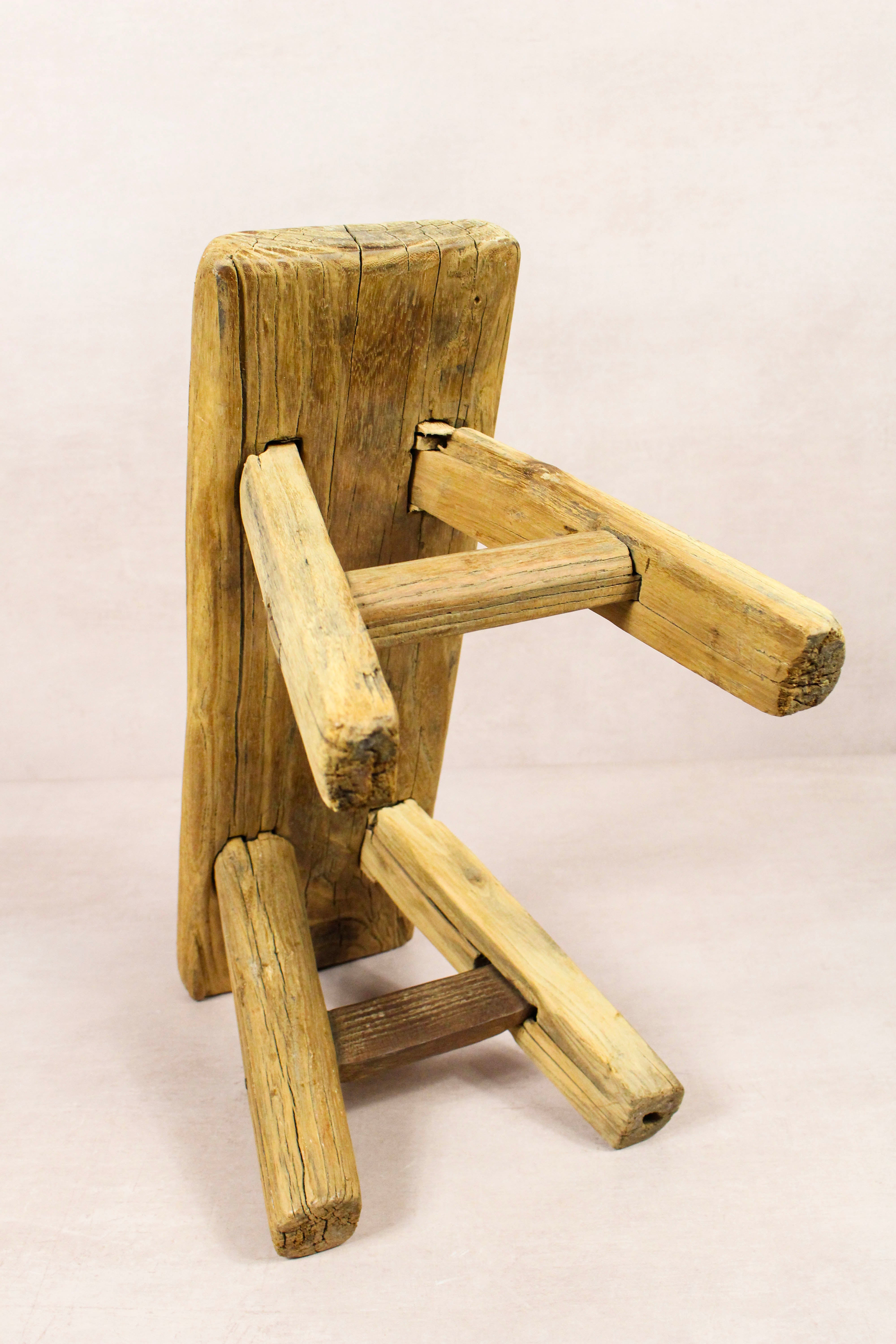 Image of Vintage Rustic Stool - Elm wood - Small - 282