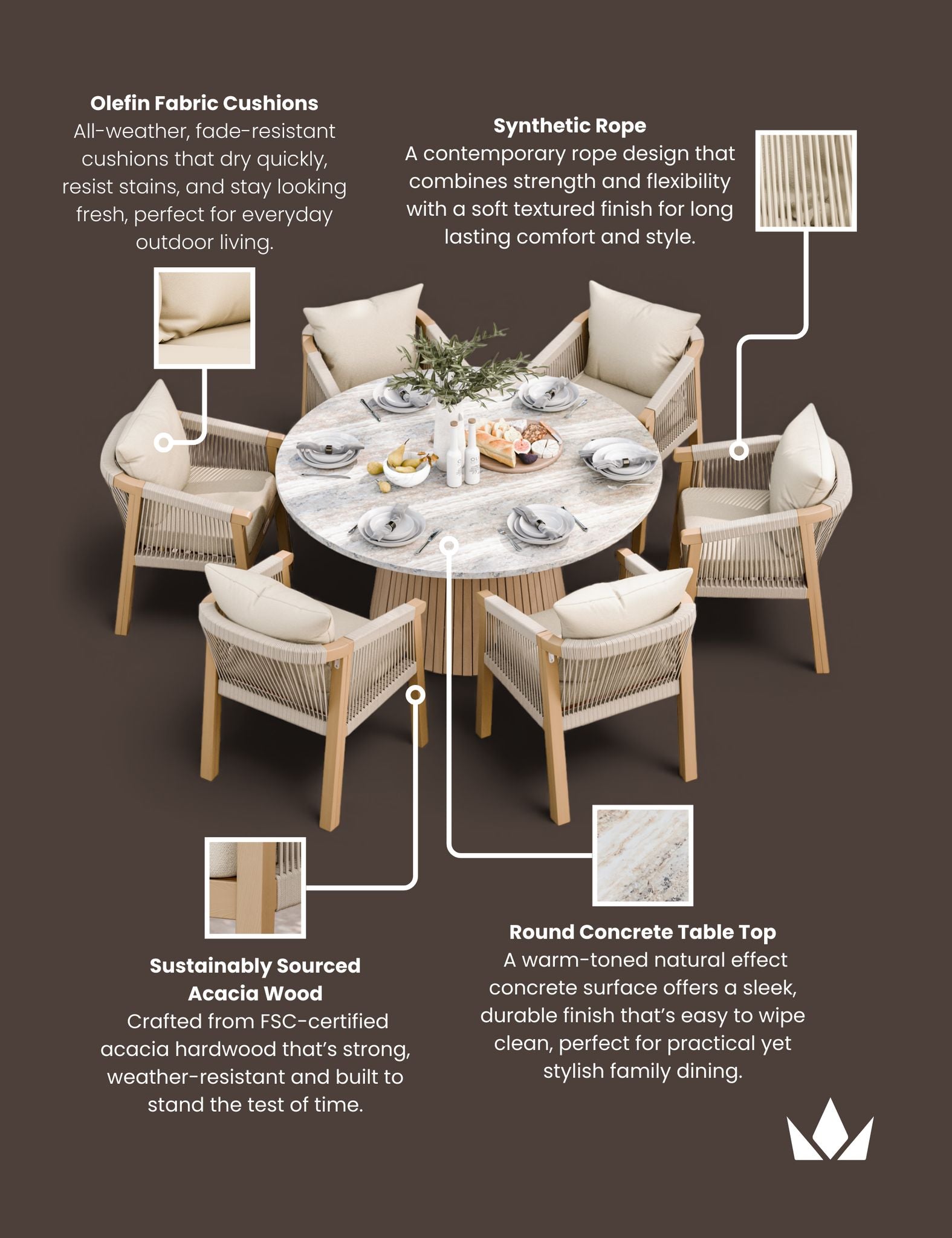 Jupiter 6 Seater Round Conical Dining Set with Roma Dining Chairs