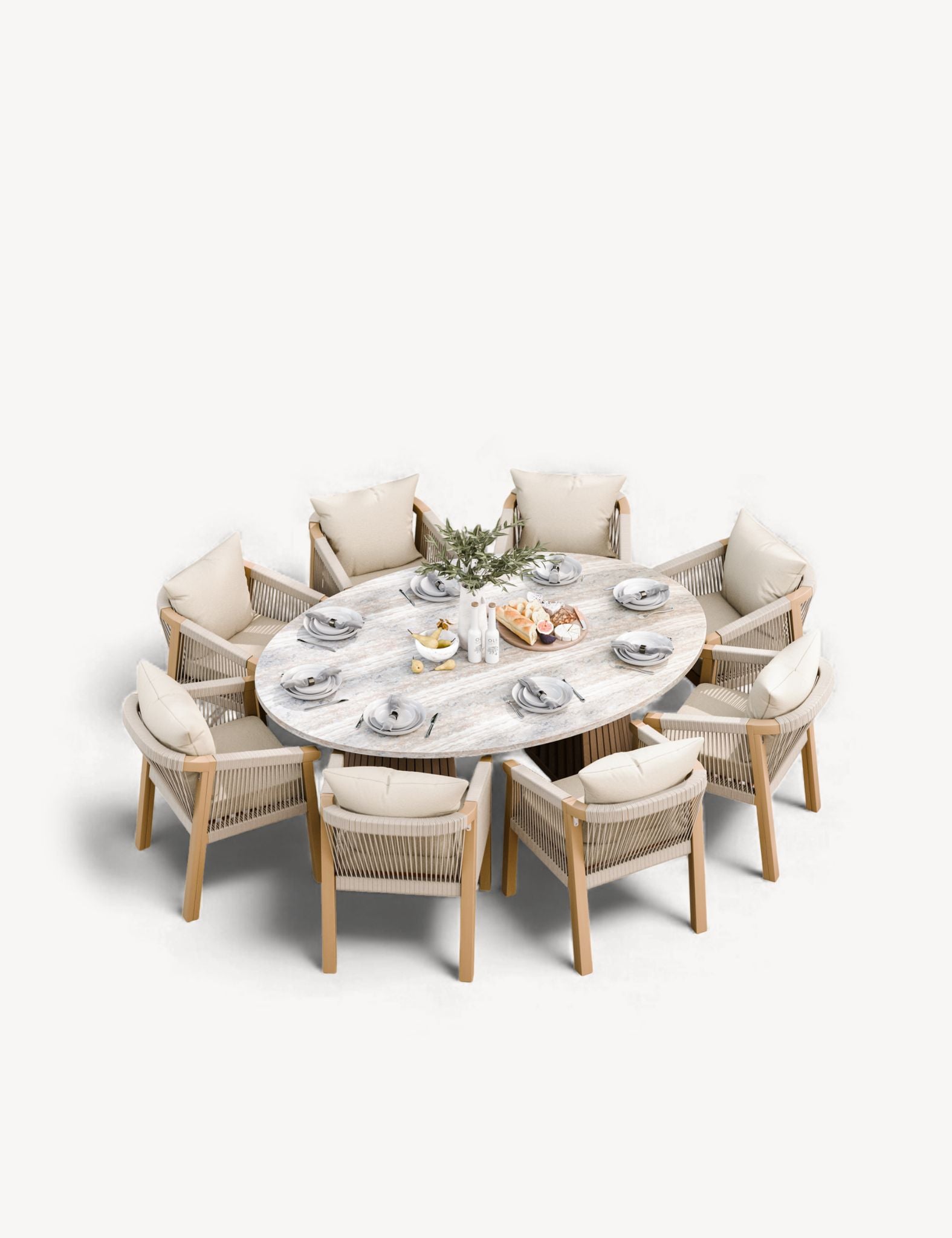 Jupiter 8 Seater Ellipse D Conical Dining Set with Roma Dining Chairs