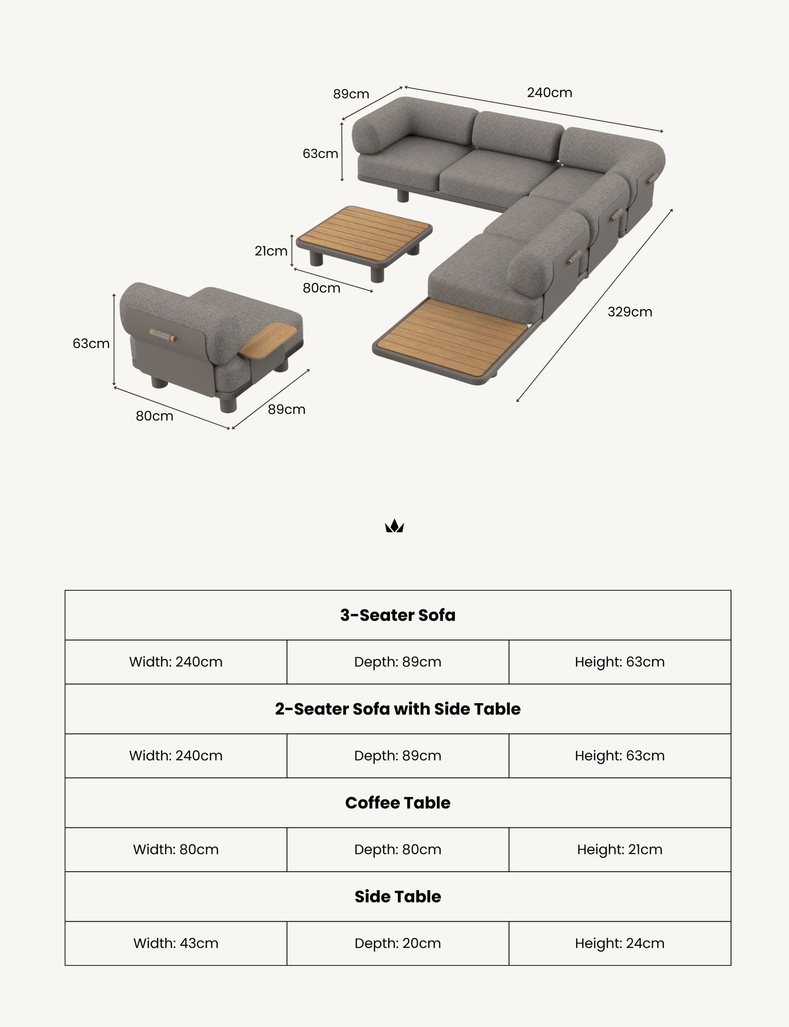 Image of LEOX Modular 5-Seater Corner Sofa Set with Coffee Table - With Complimentary Cover