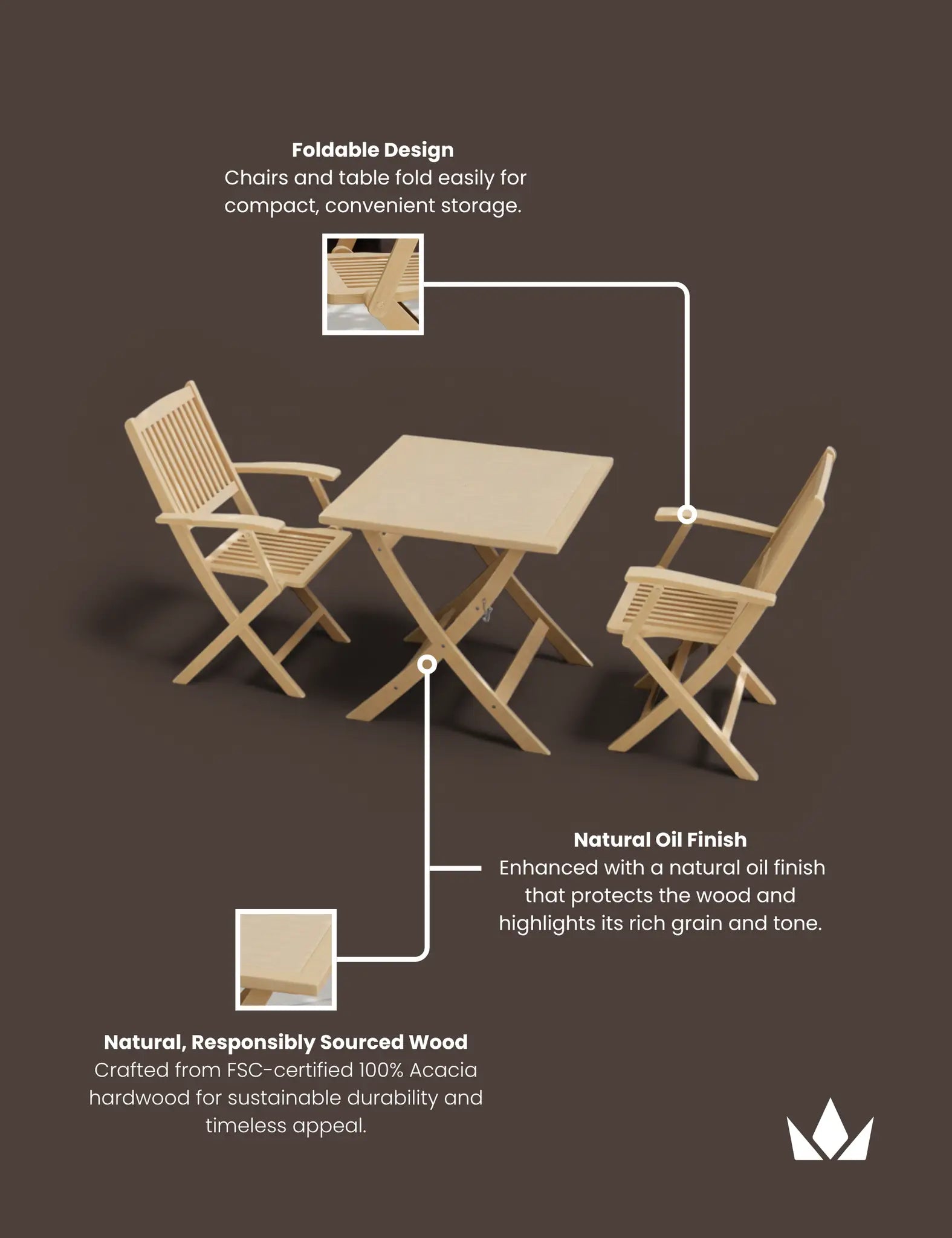 Image of London 2 Seater Square Folding Bistro Set with London Folding Armchairs