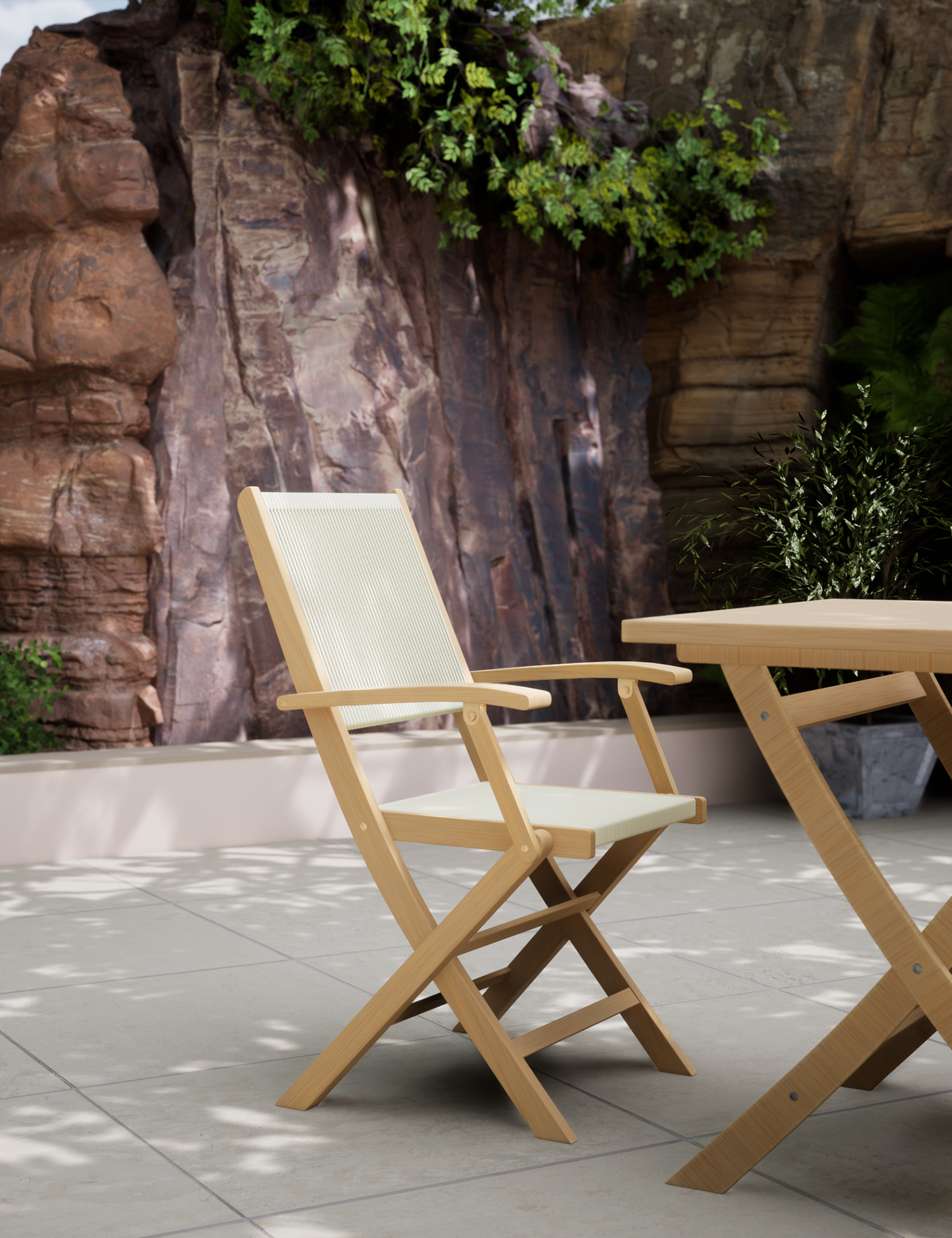 London 2 Seater Square Folding Bistro Set with London Rope Folding Armchairs