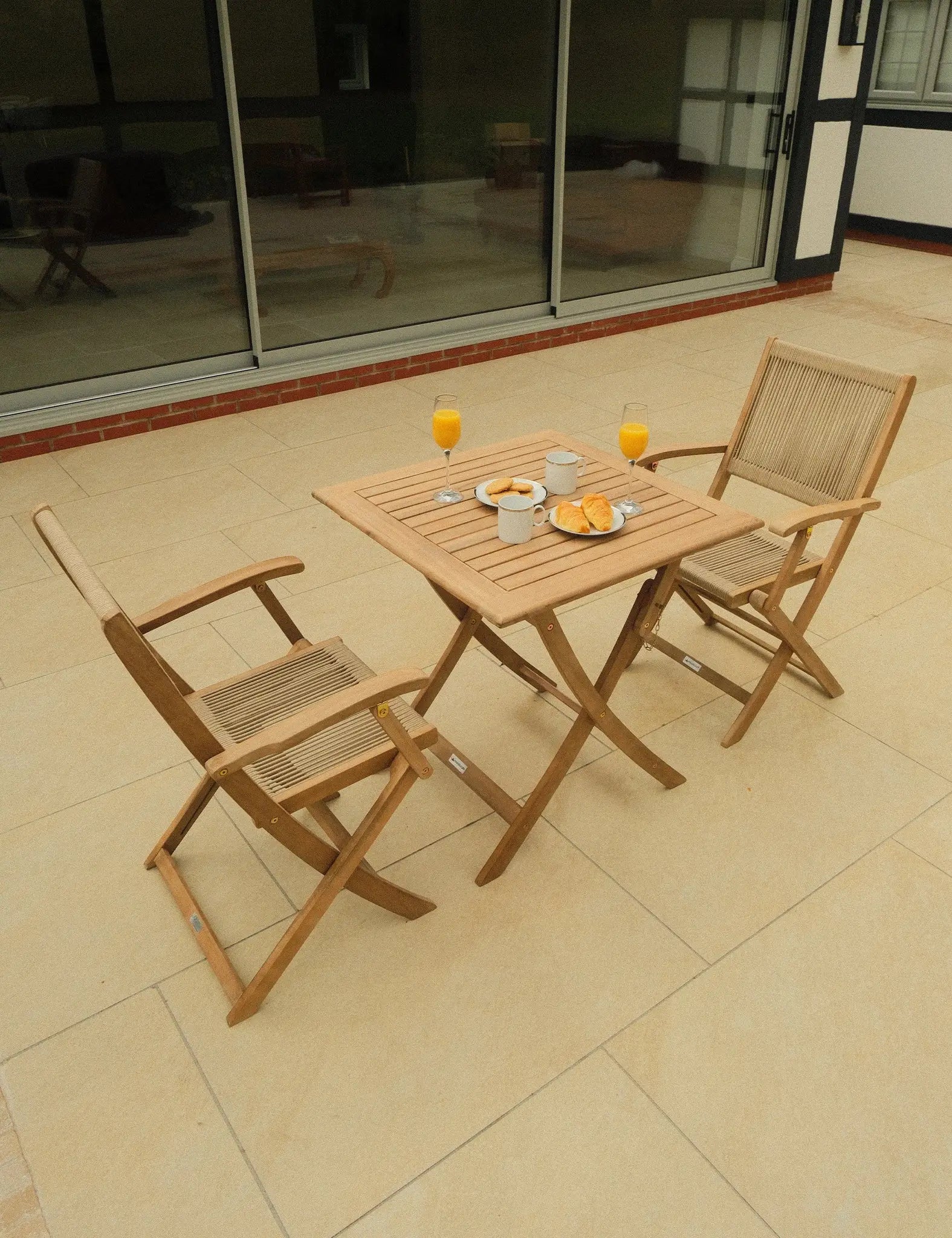 London 2 Seater Square Folding Bistro Set with London Rope Folding Armchairs