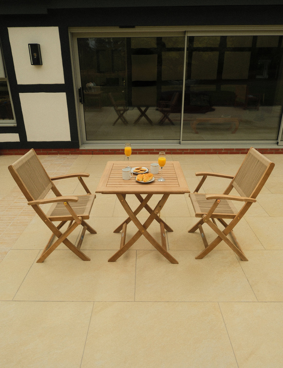 London 2 Seater Square Folding Bistro Set with London Rope Folding Armchairs