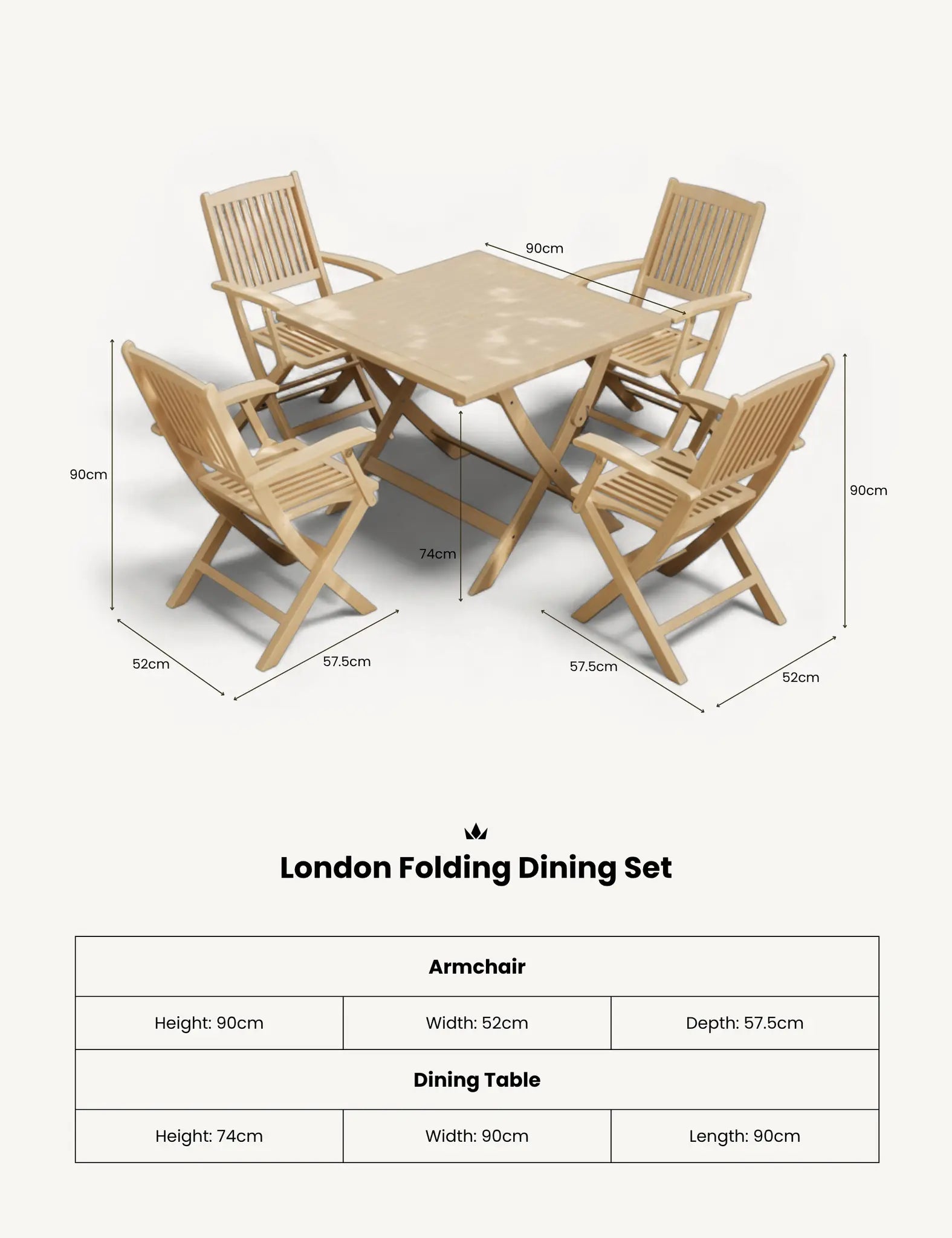 Image of London 4 Seater Square Folding Set with London Folding Armchairs