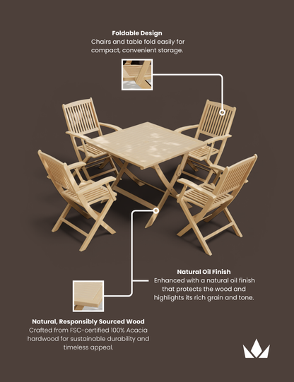 London 4 Seater Square Folding Set with London Folding Armchairs