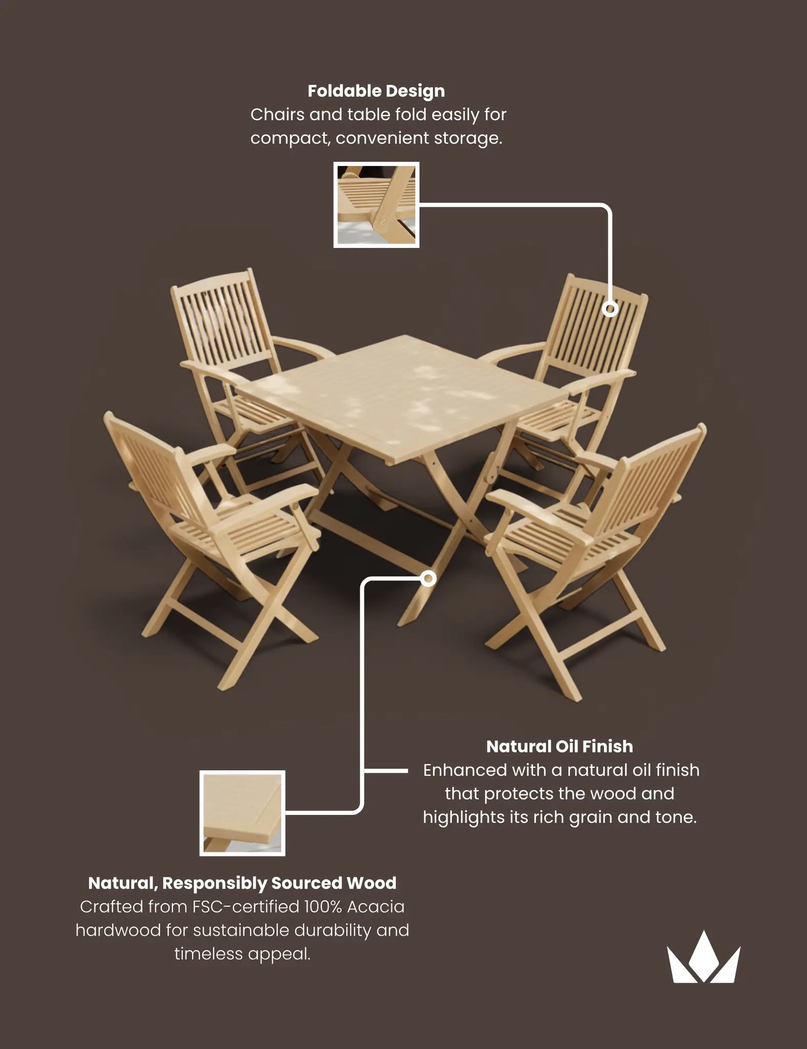 London 4 Seater Square Folding Set with London Folding Armchairs