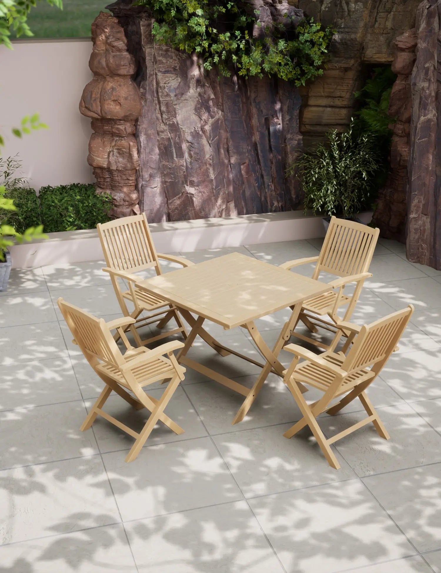 Outdoor bistro set with natural wood finish