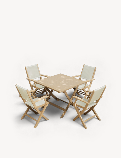 London 4 Seater Square Folding Set with London Rope Folding Armchairs