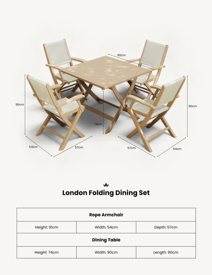 London 4 Seater Square Folding Set with London Rope Folding Armchairs