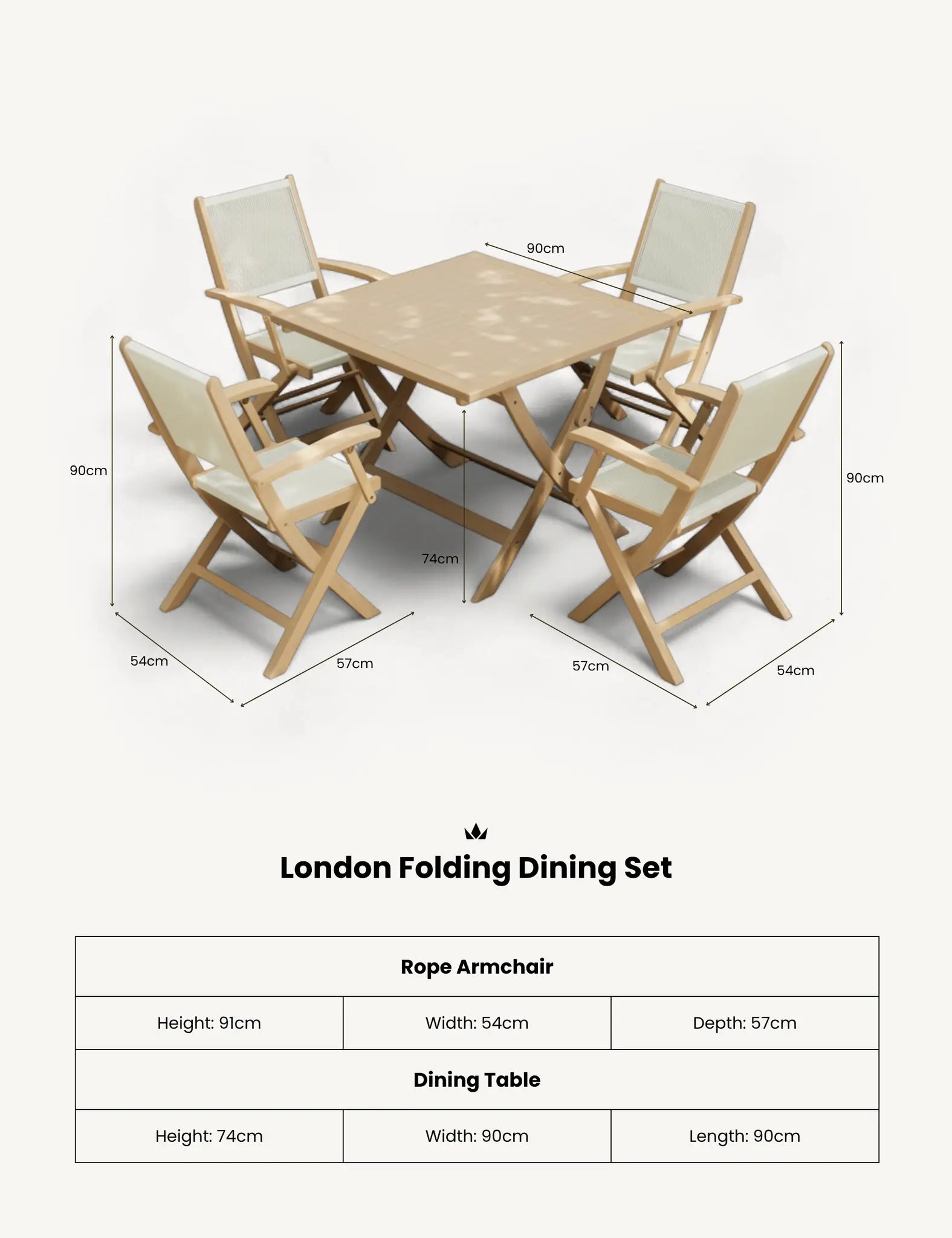 Image of London 4 Seater Square Folding Set with London Rope Folding Armchairs