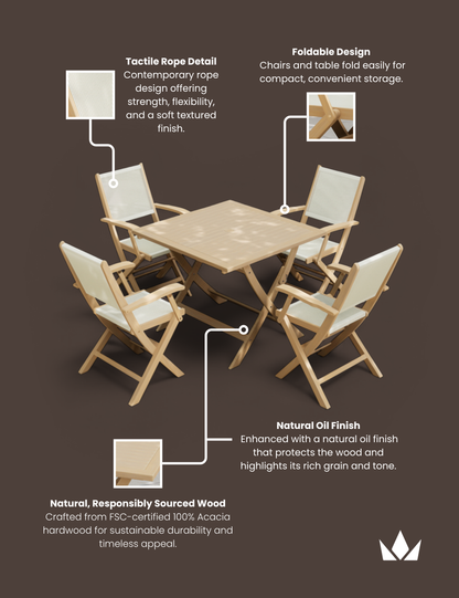 London 4 Seater Square Folding Set with London Rope Folding Armchairs