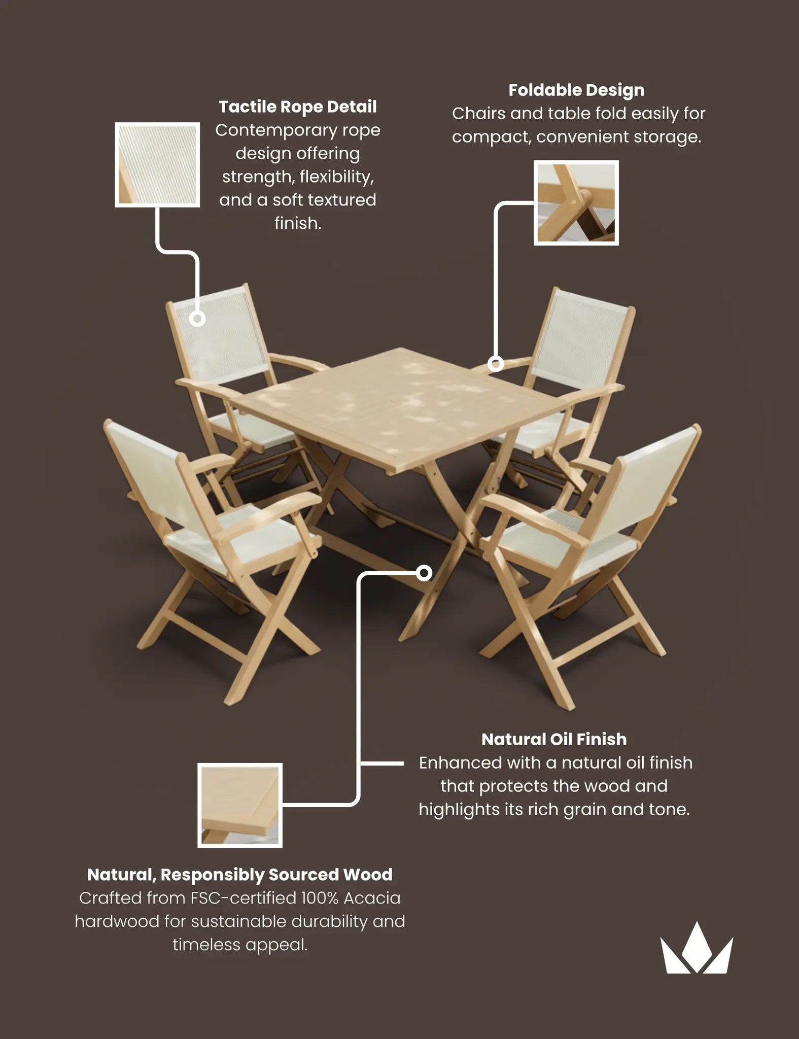 Image of London 4 Seater Square Folding Set with London Rope Folding Armchairs