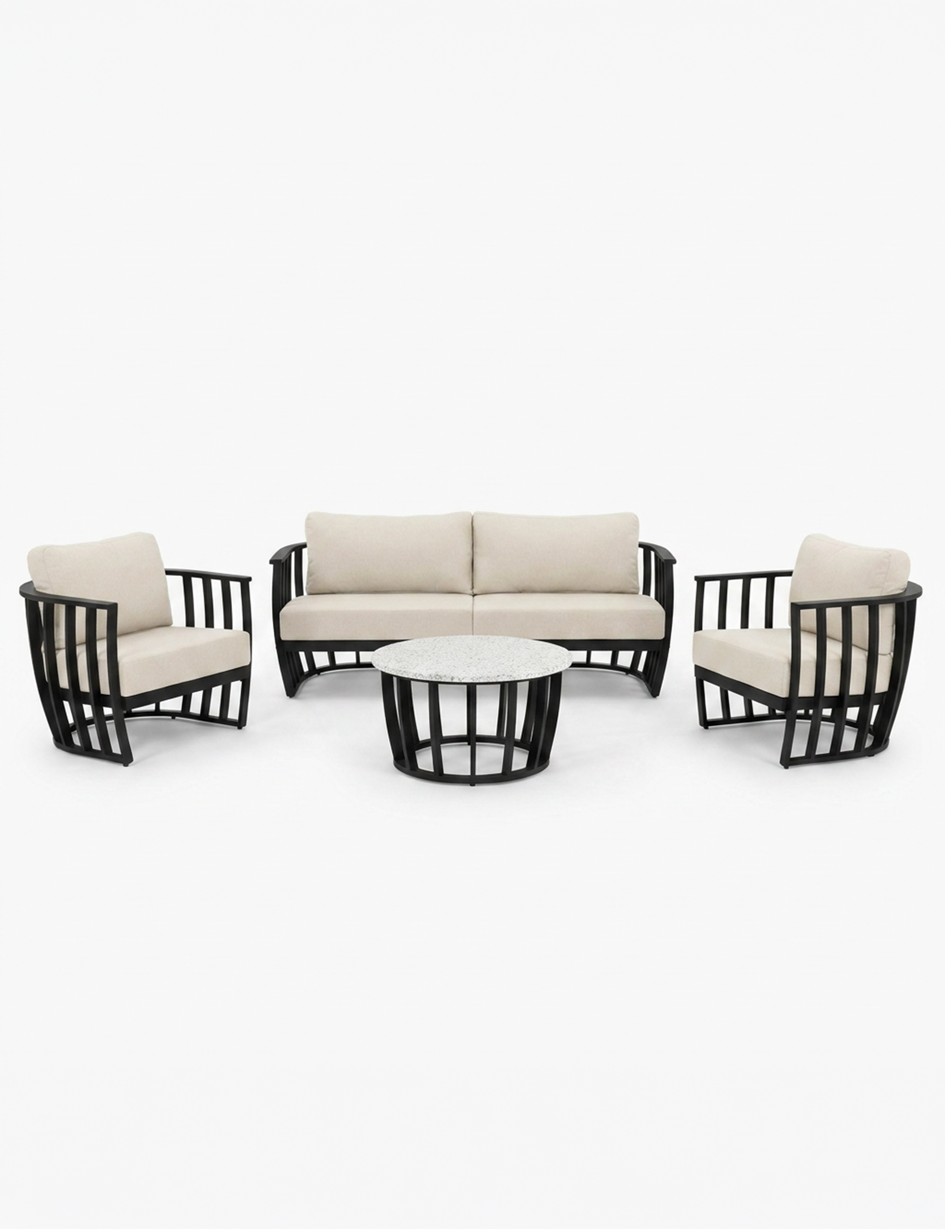 Image of LUCCA 5-Seater Black Aluminium Lounging Set with Coffee Table