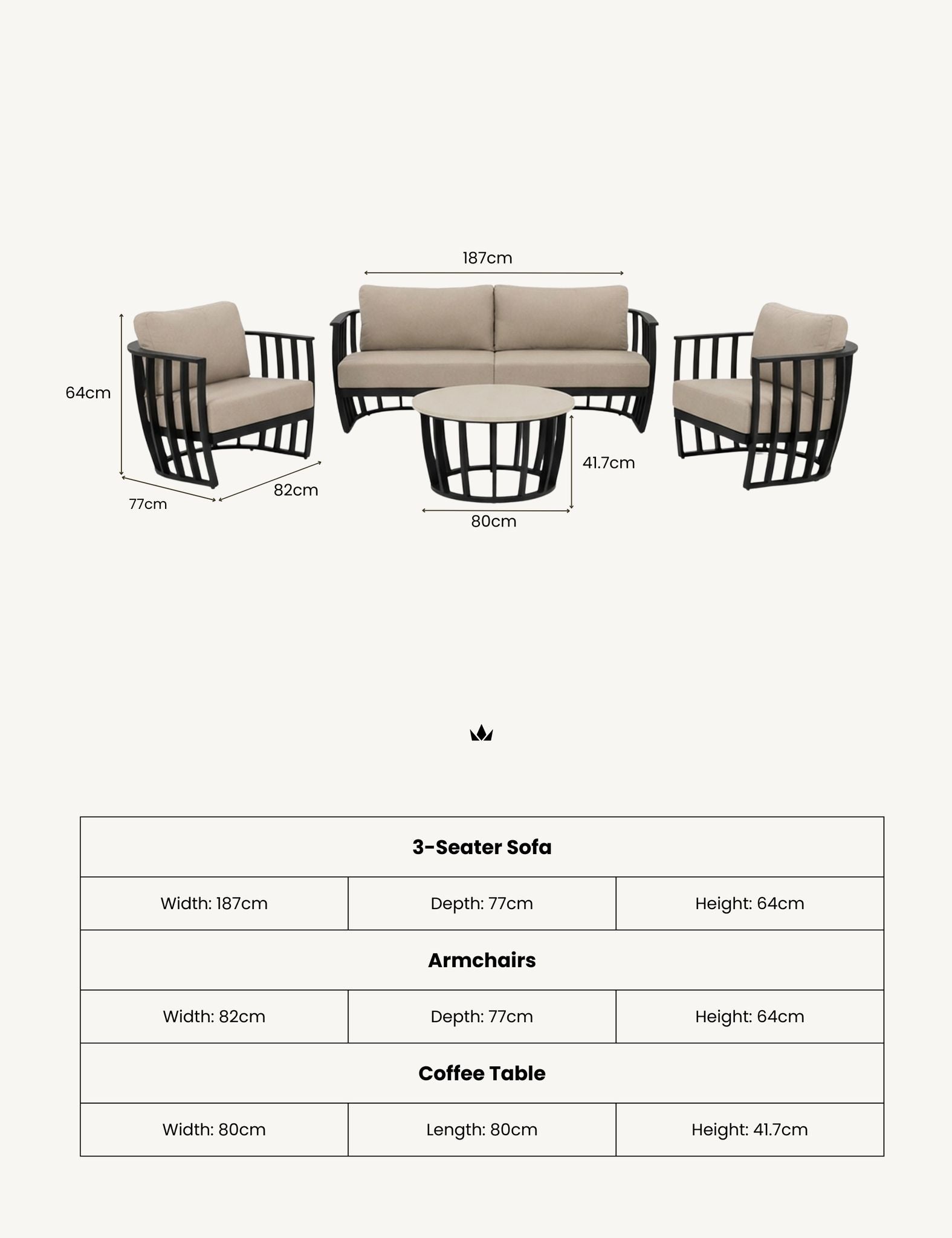 Image of LUCCA 5-Seater Black Aluminium Lounging Set with Coffee Table