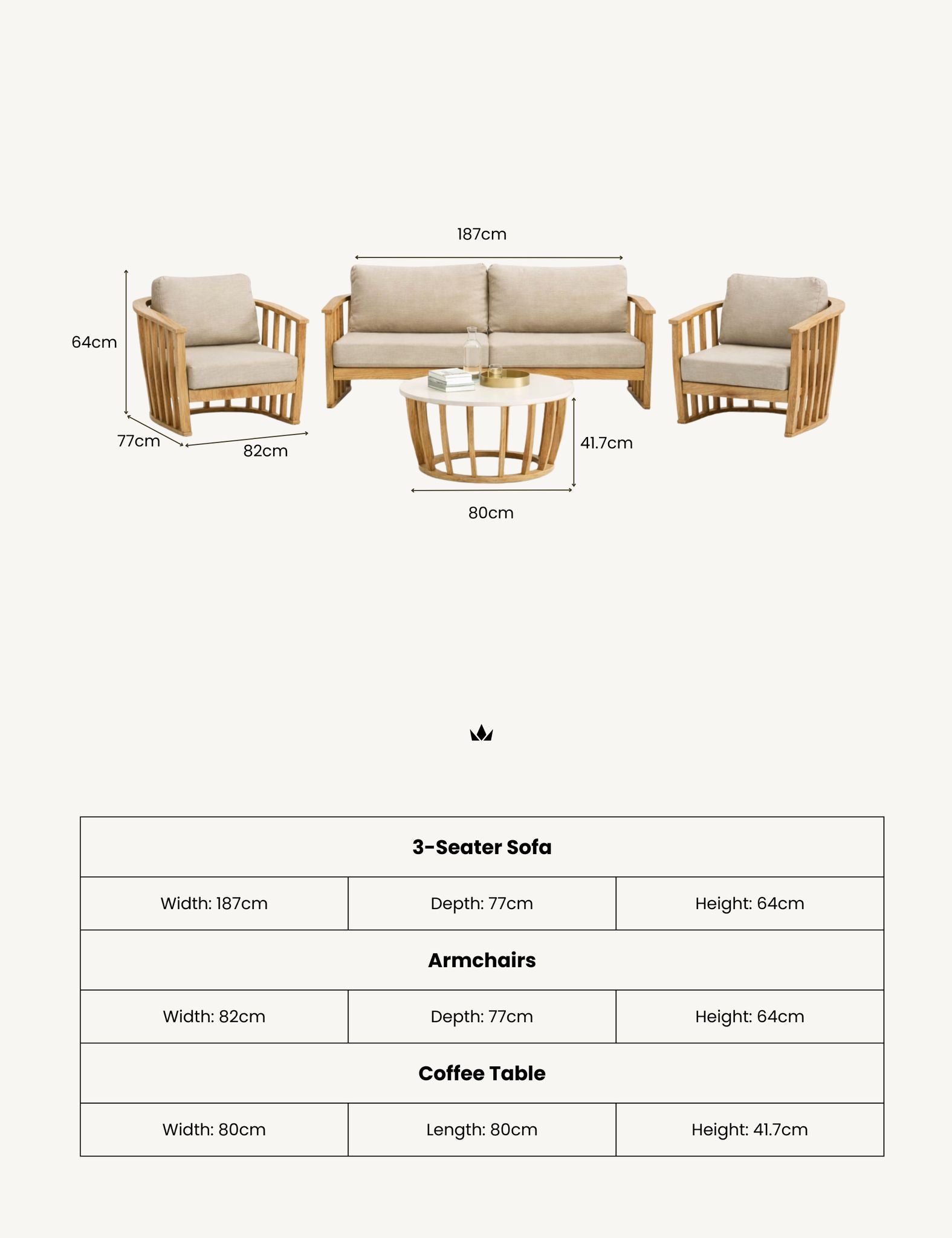 Image of LUCCA 5-Seater Teak-Effect Aluminium Lounging Set with Coffee Table
