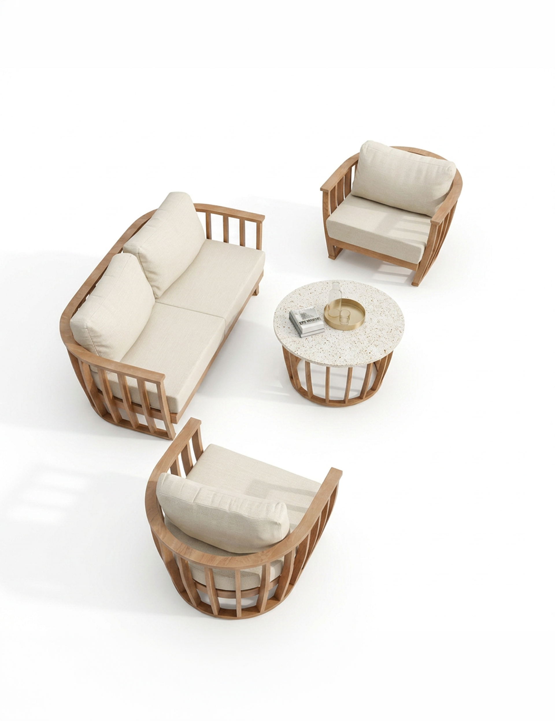Image of LUCCA 5-Seater Teak-Effect Aluminium Lounging Set with Coffee Table