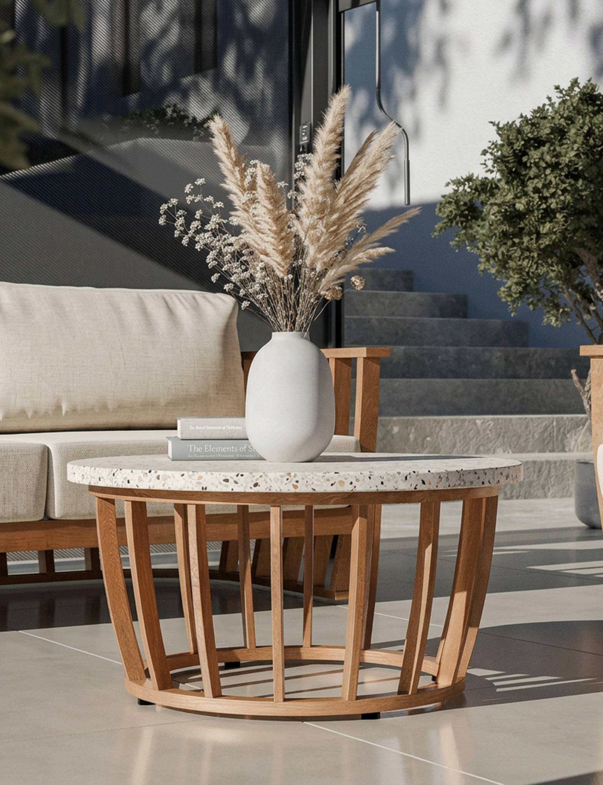 Image of LUCCA 5-Seater Teak-Effect Aluminium Lounging Set with Coffee Table