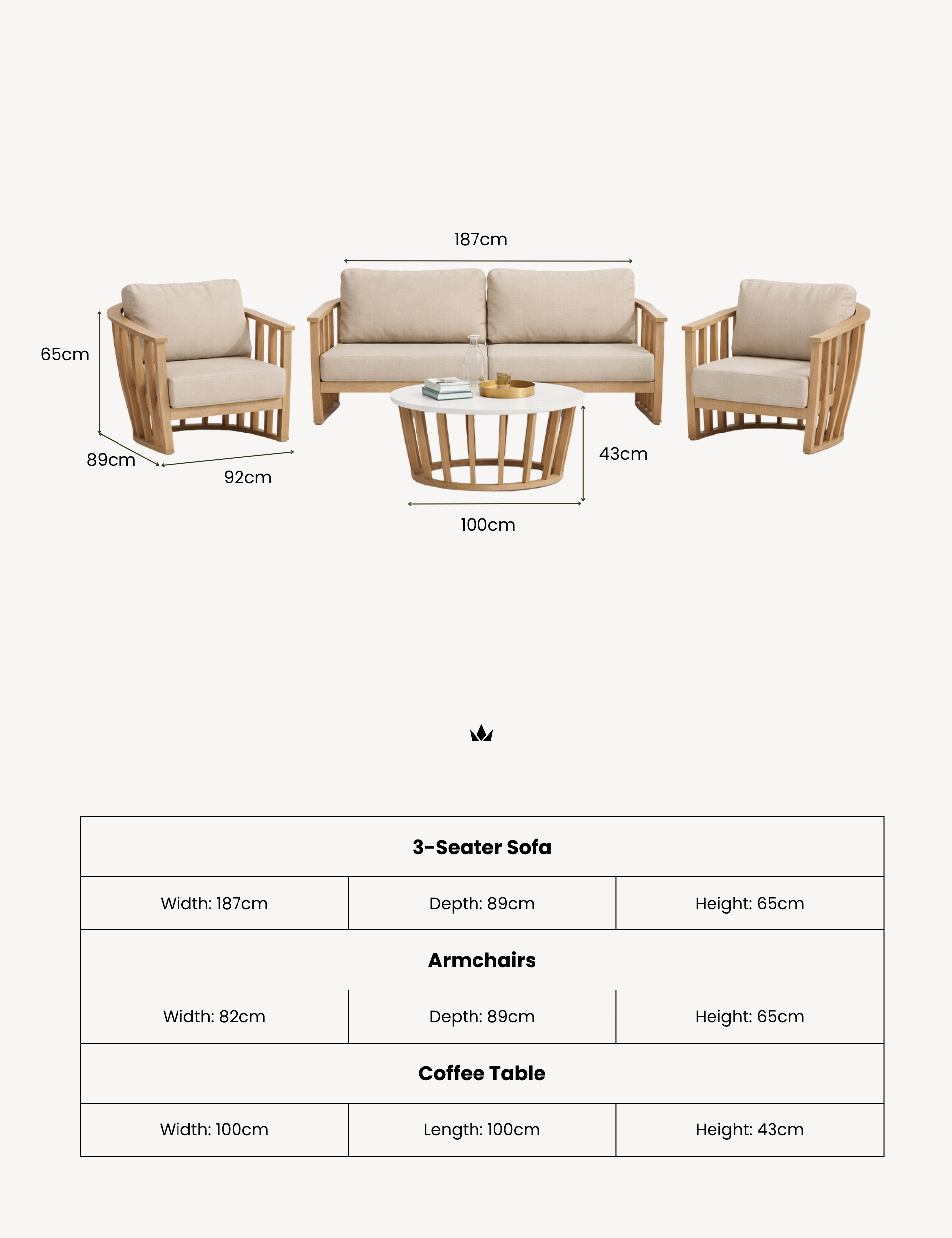 Image of LUCCA 5-Seater Wood Lounging Set with Coffee Table