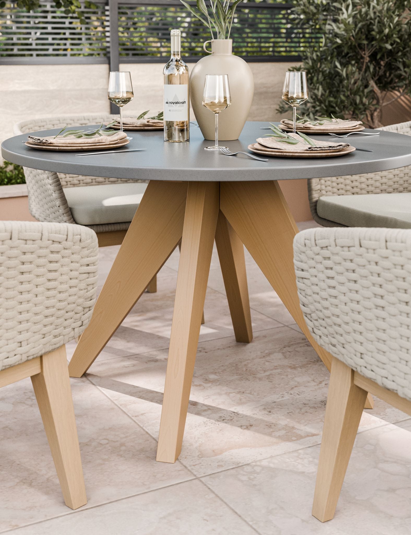 Luna 4 Seater Round Concrete Dining Set with Eden Dusk Dining chairs