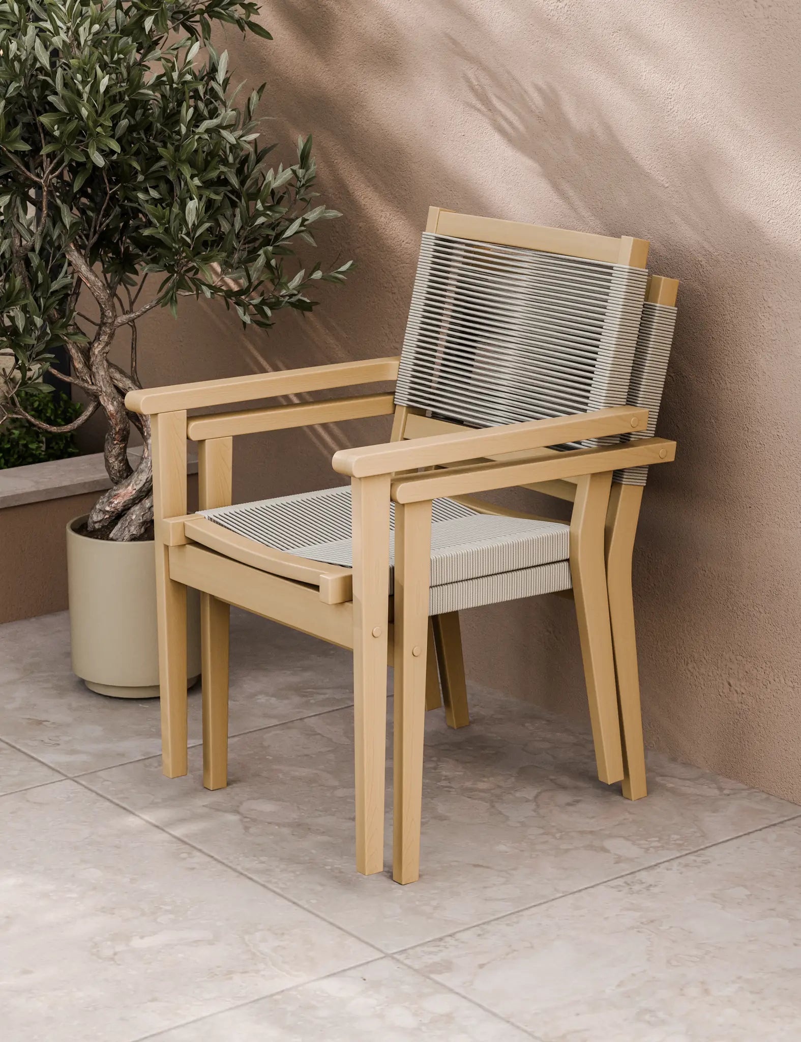 Luna 4 Seater Round Concrete Dining Set with Roma Rope Stacking Chairs