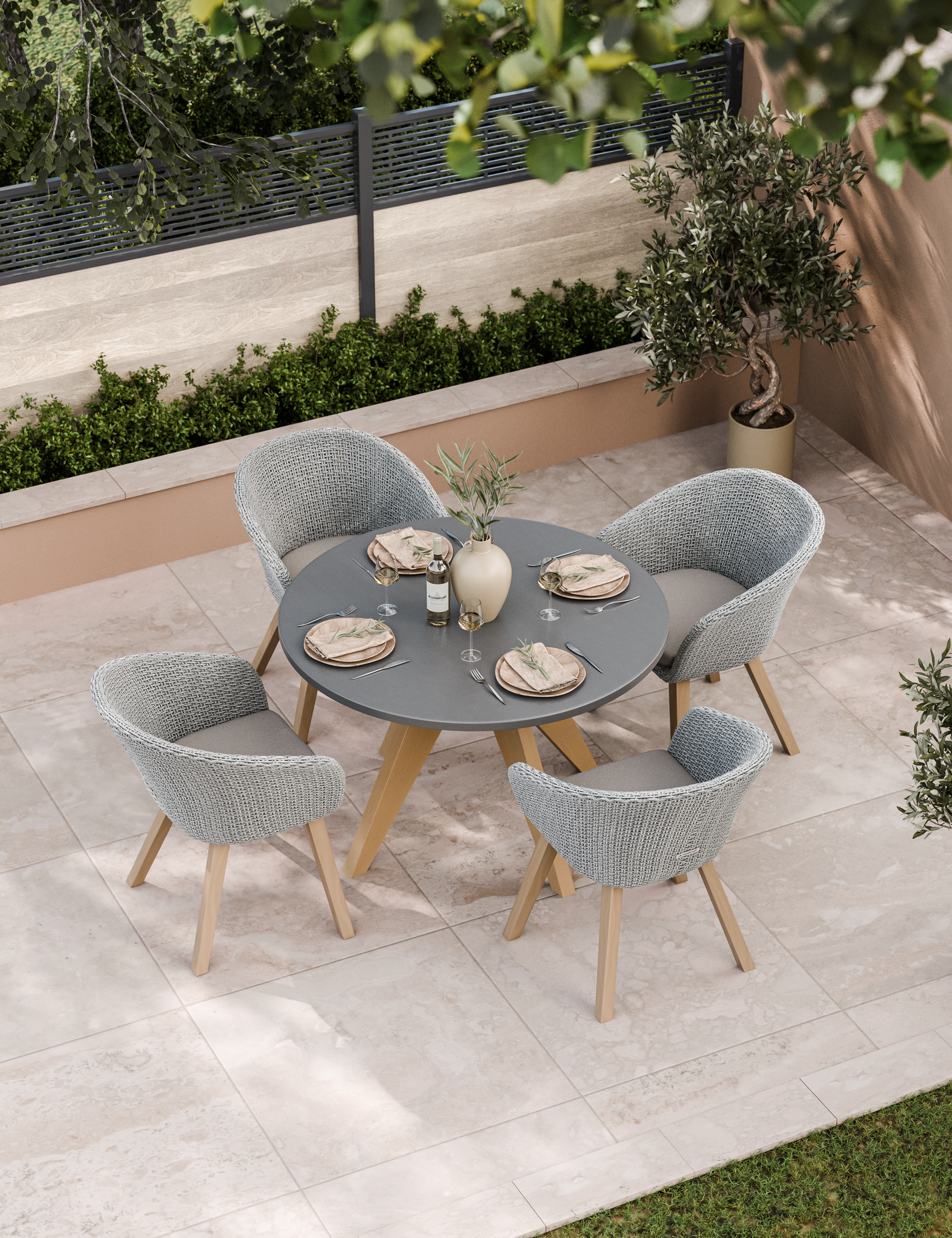 Image of Round garden dining set with four chairs