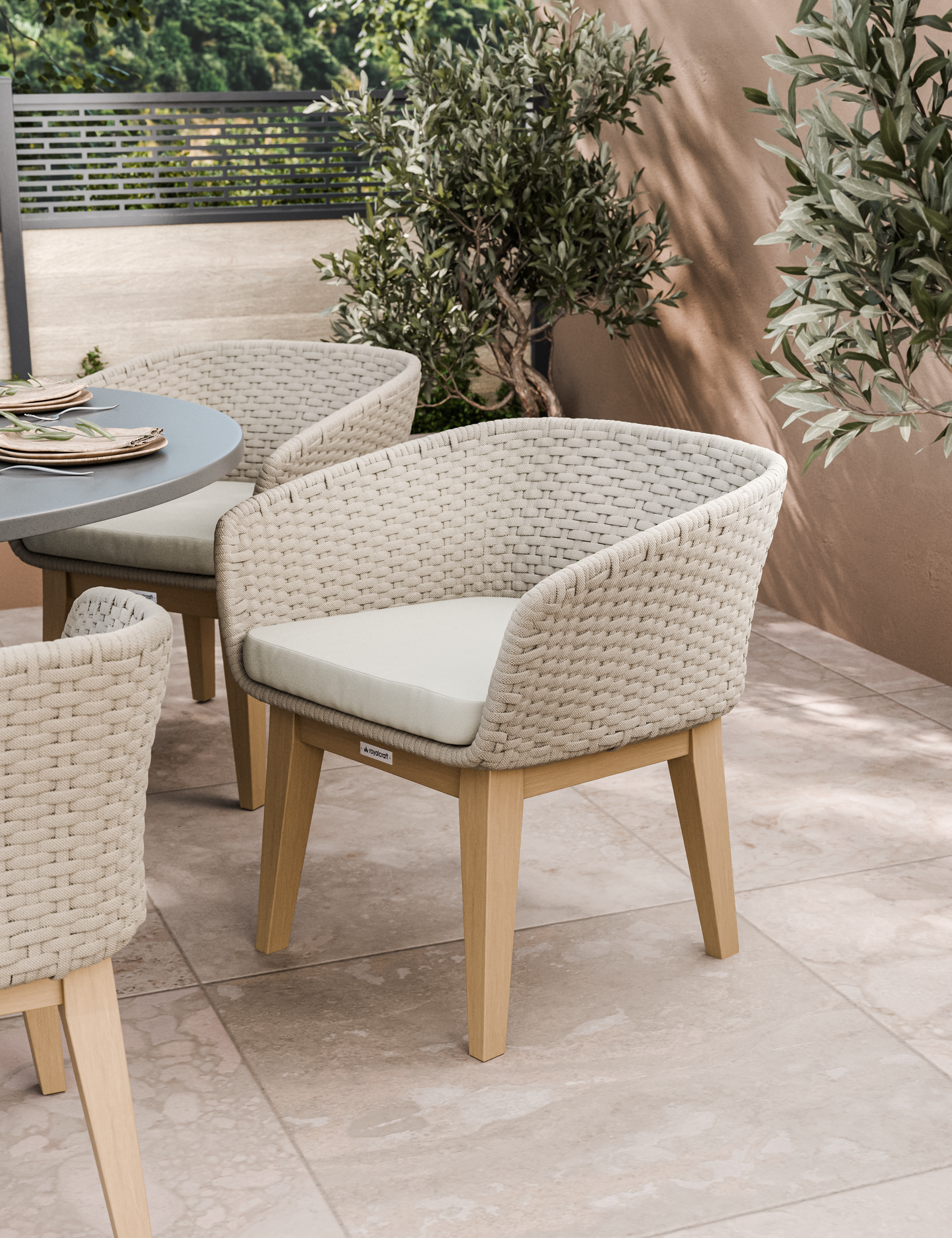 Luna 6 Seater Round Concrete Dining Set with Eden Dusk Dining chairs