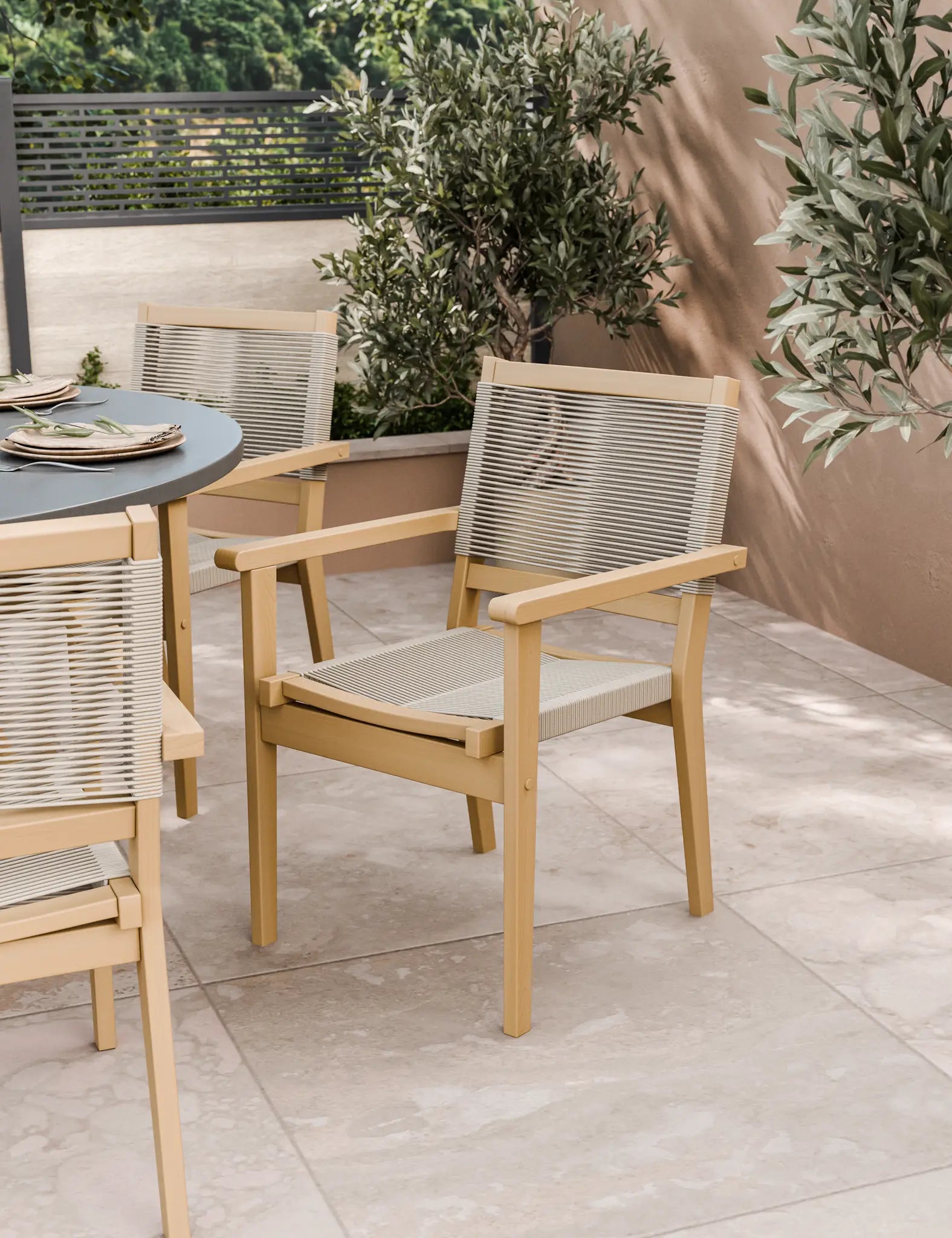 Luna 6 Seater Concrete Dining Set with Roma Stacking Chairs