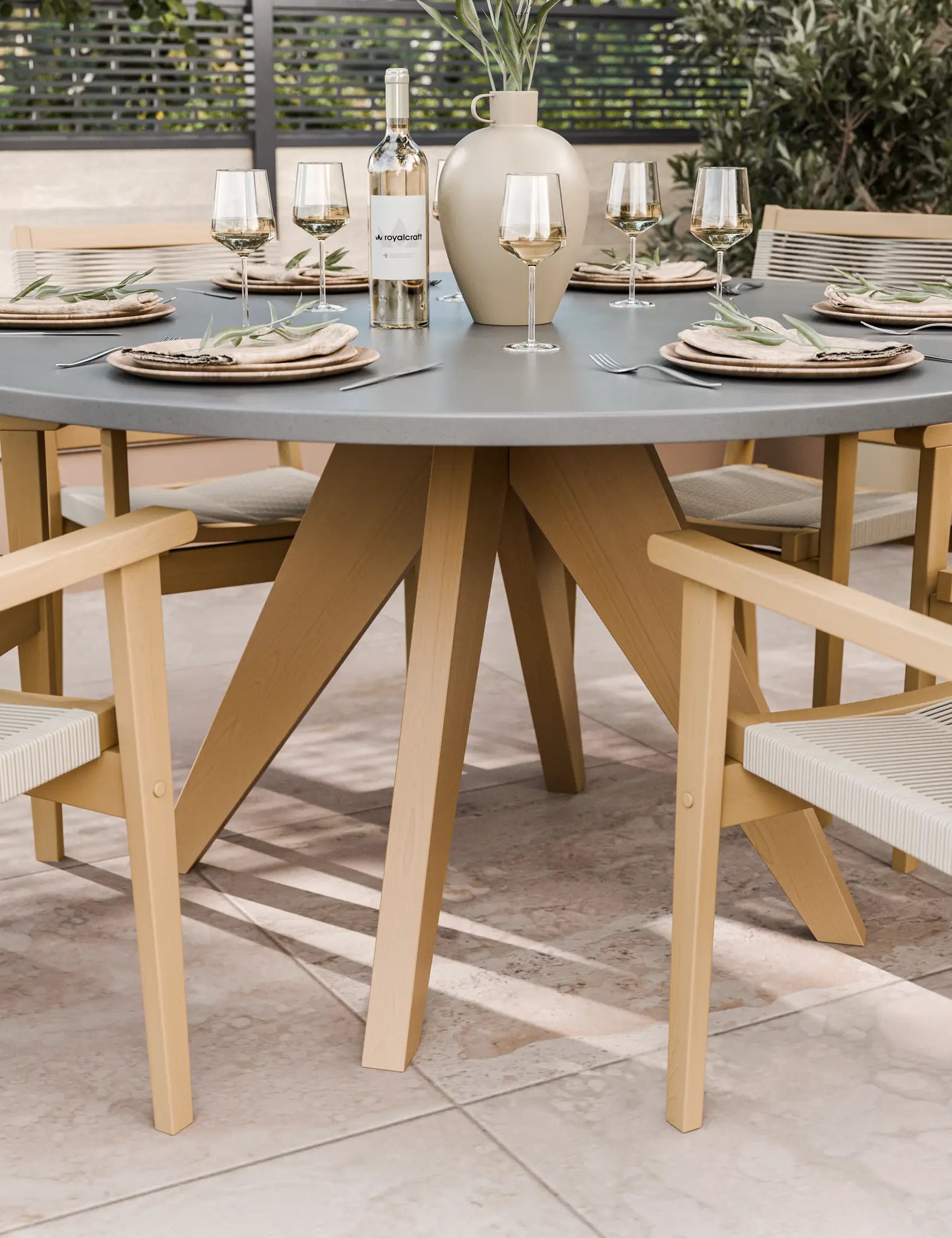 Luna 6 Seater Concrete Dining Set with Roma Stacking Chairs
