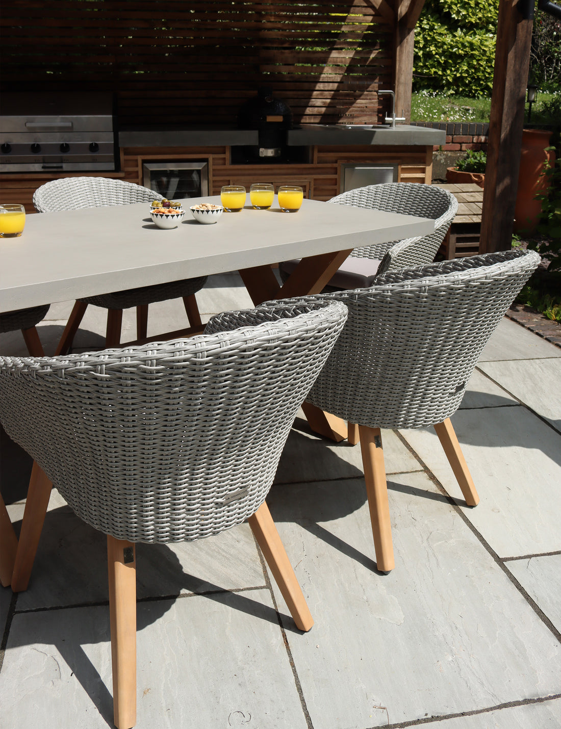 Luna Rectangular Concrete Dining Set with 6 Sol Rattan Dining Chairs