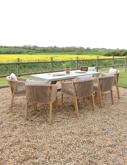 Luna 6 Seater Rectangular Concrete Dining Set with Roma Rope Dining Chairs